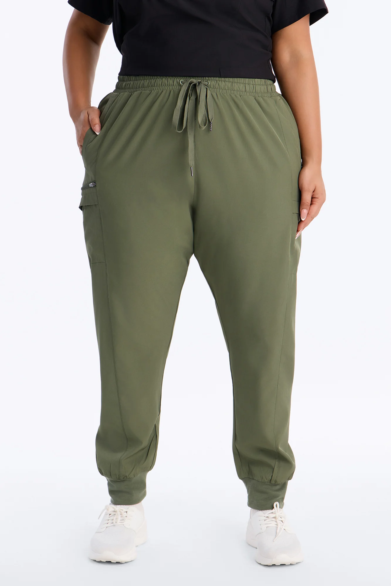 First Call 4 Way Stretch 7 Pocket Cargo Jogger Scrub Bottoms - Olive - Image 6