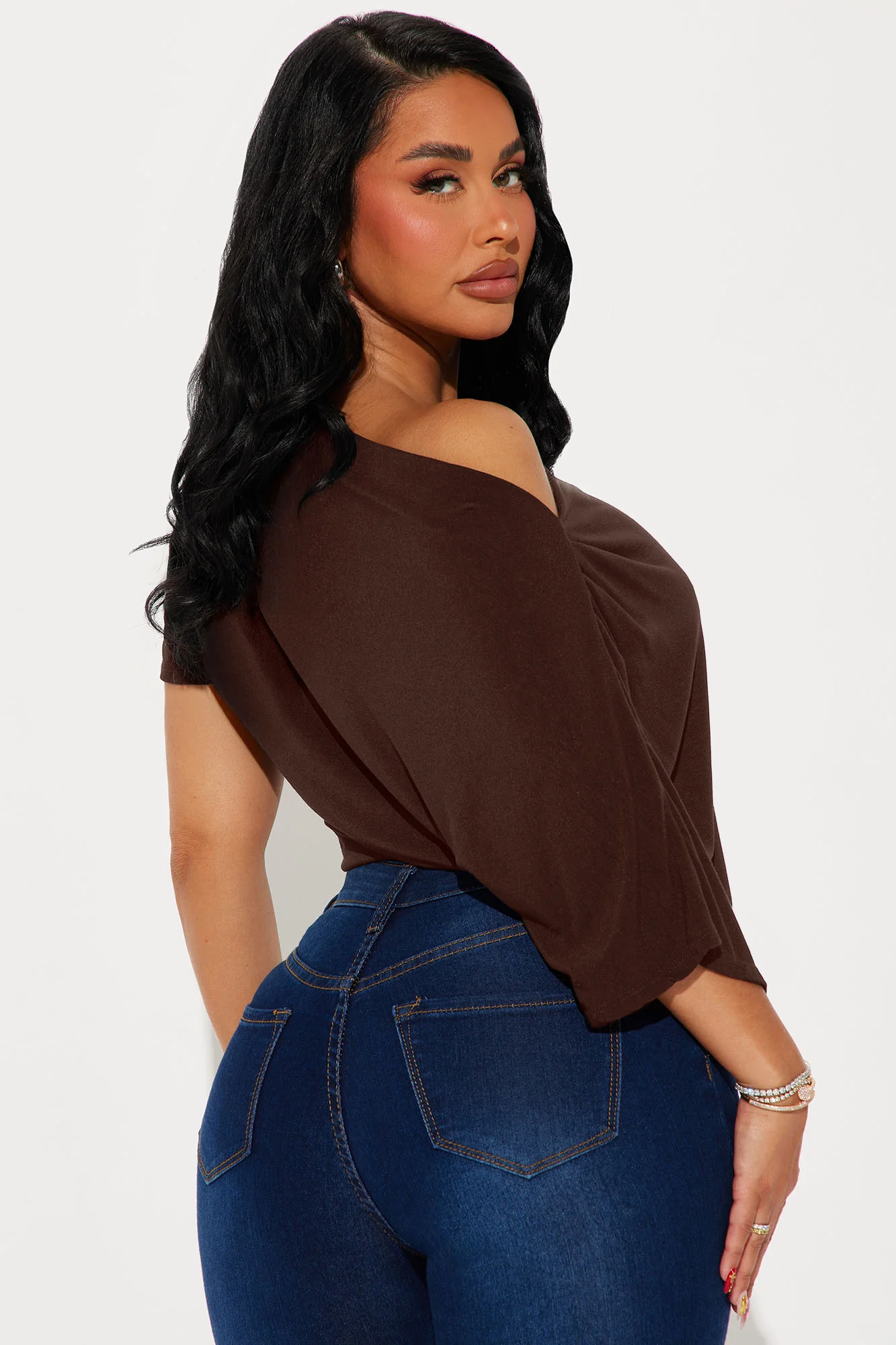 Flatter Me Off Shoulder Bodysuit - Brown - Image 4