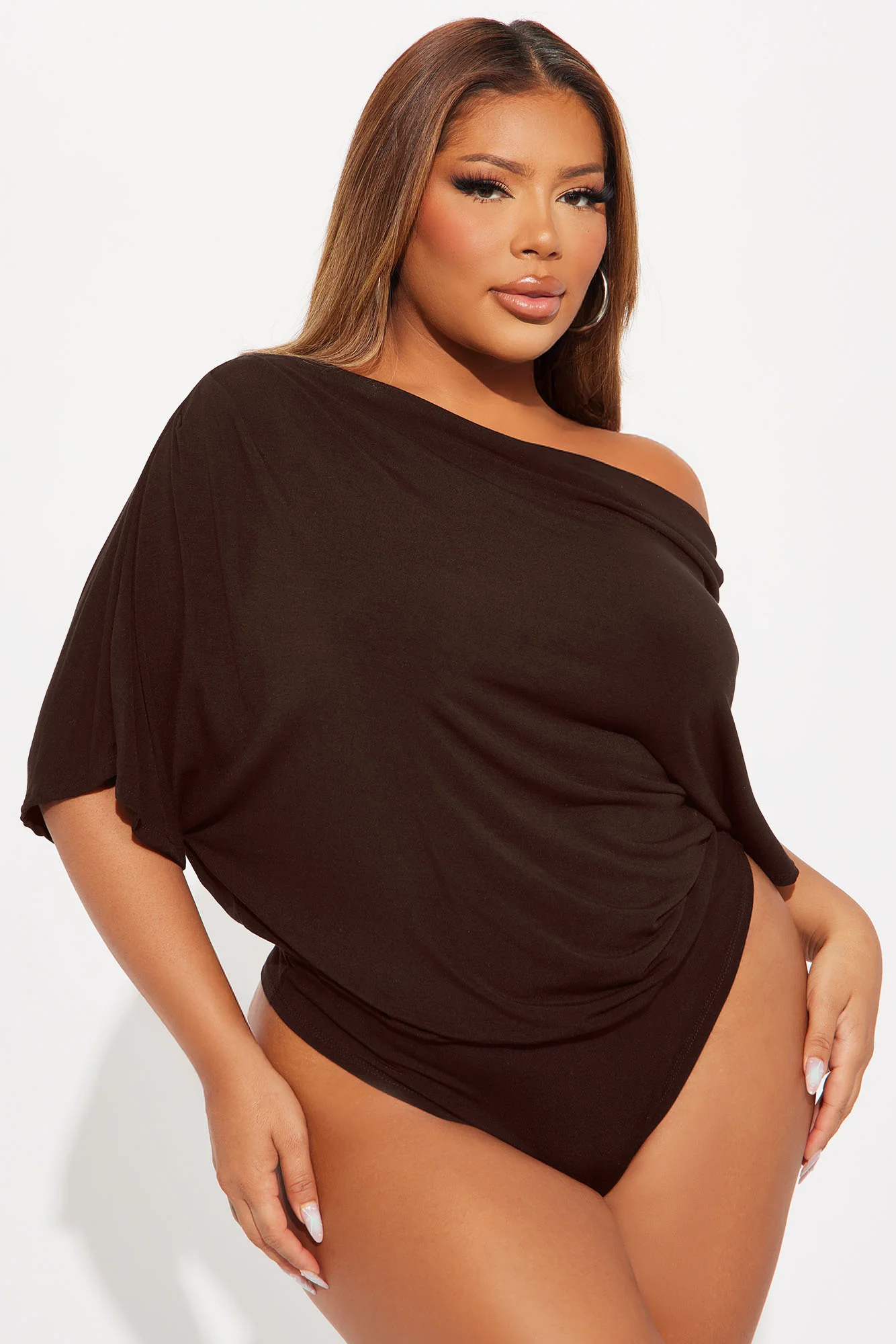Flatter Me Off Shoulder Bodysuit - Brown - Image 5