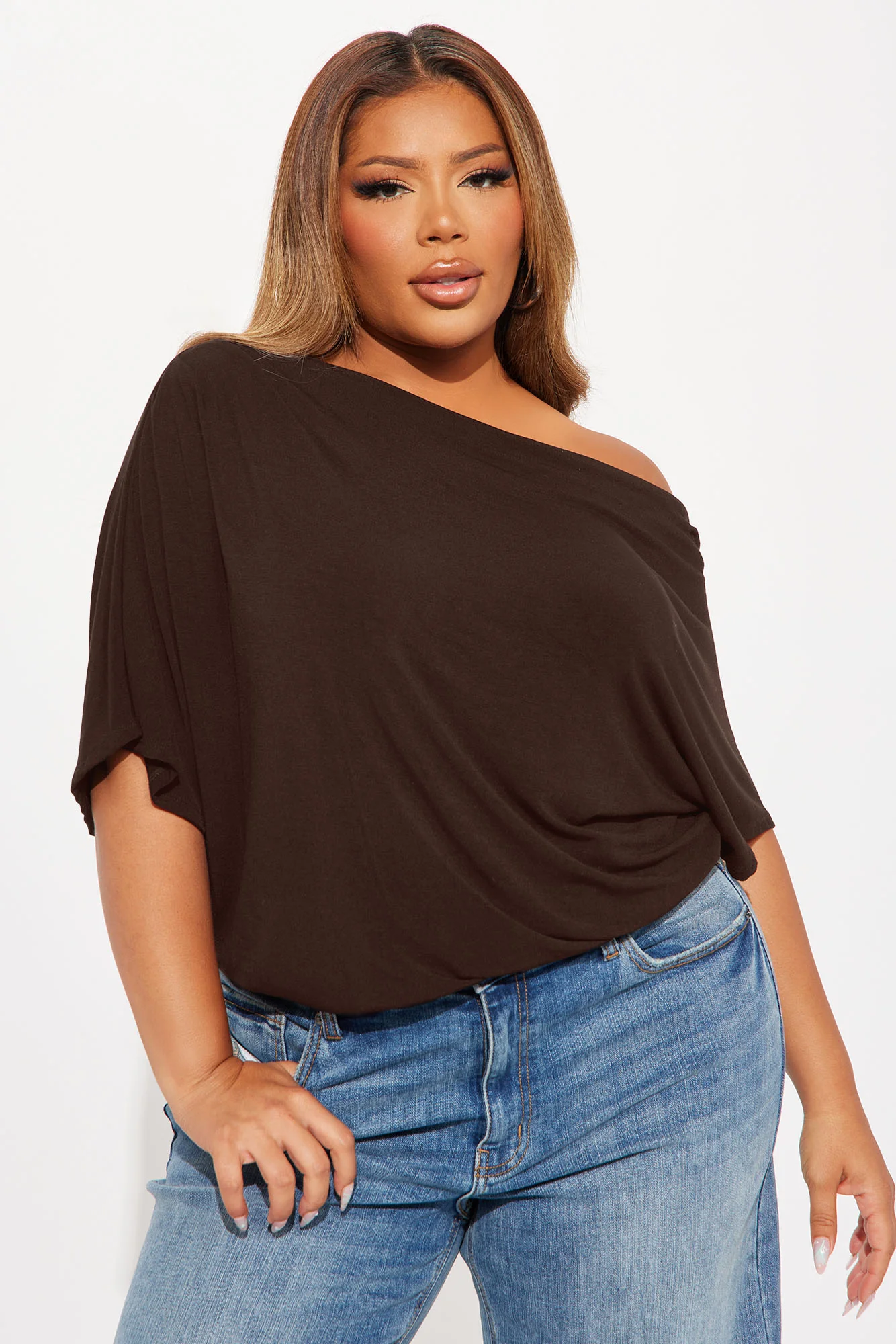 Flatter Me Off Shoulder Bodysuit - Brown - Image 7