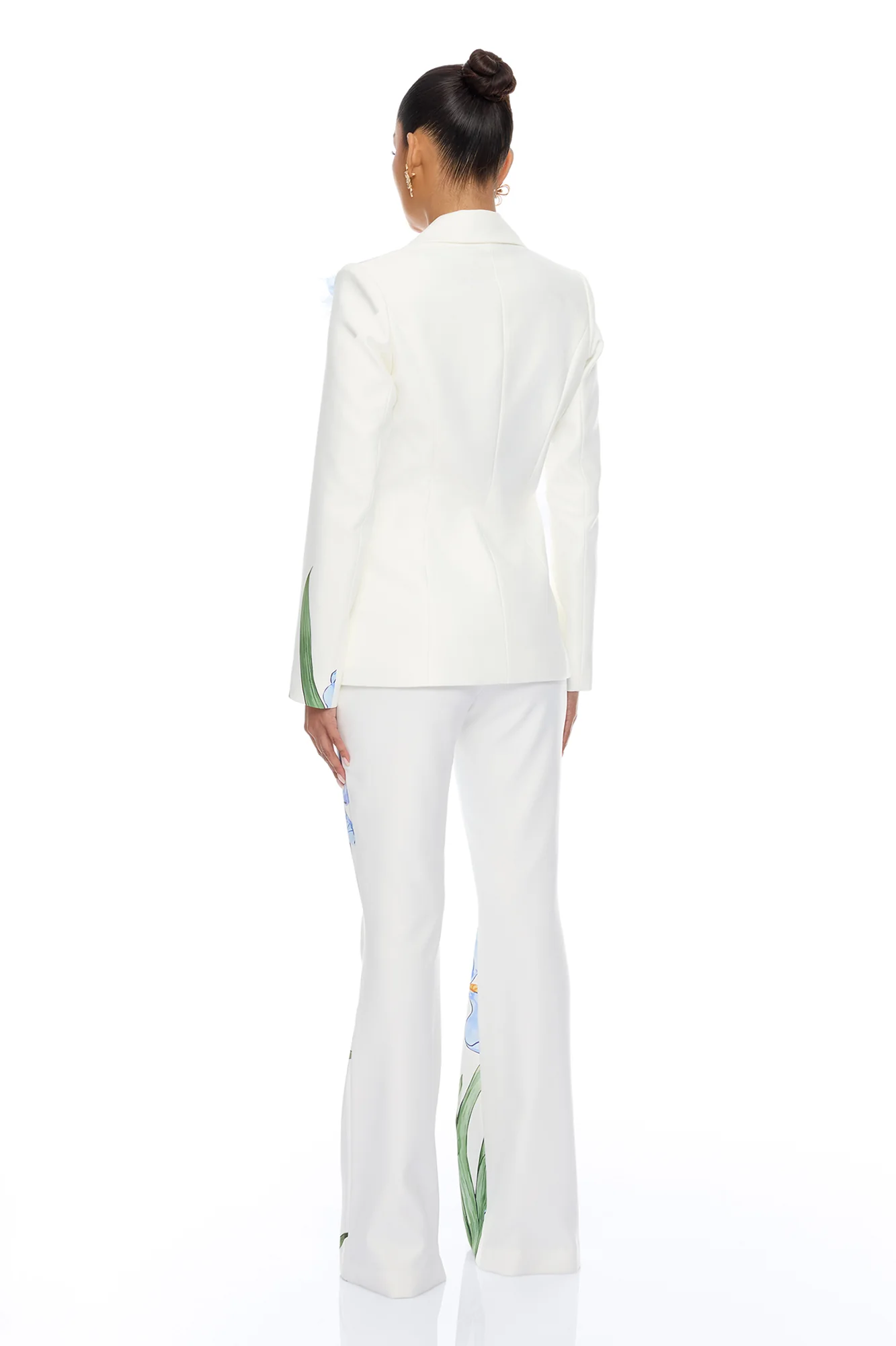 Floral Fantasy Crepe Blazer Pant Set - Blue/combo - Image 4