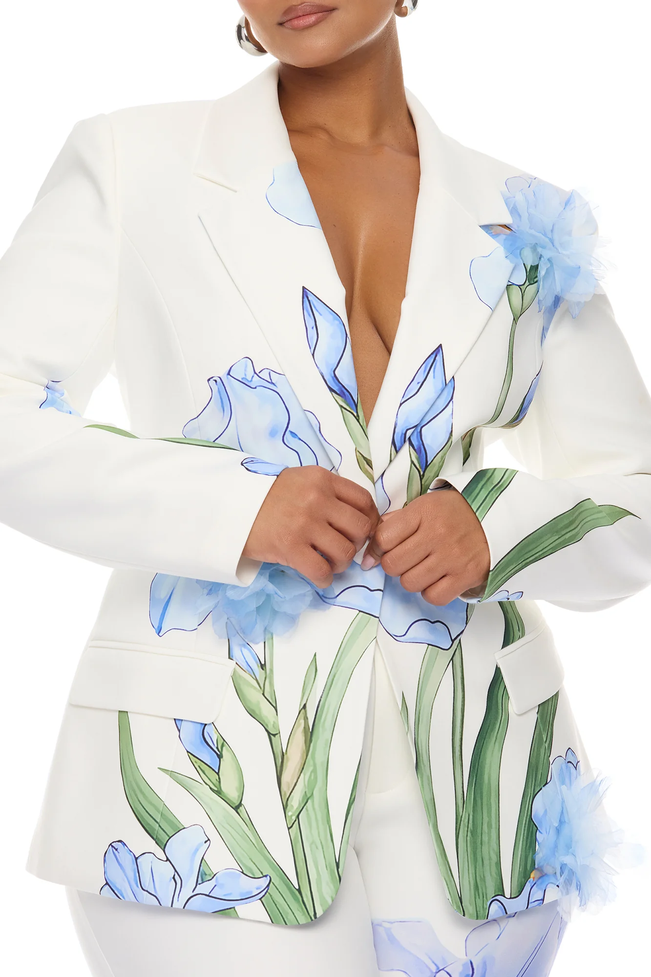 Floral Fantasy Crepe Blazer Pant Set - Blue/combo - Image 7