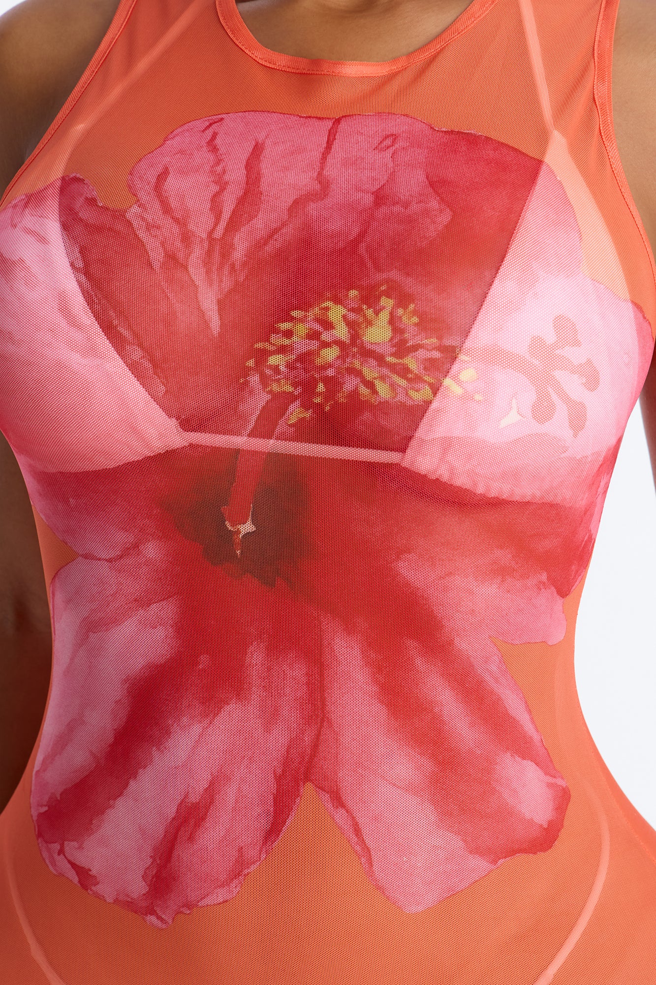 Floral Fantasy Sheer Swim Cover Up Dress - Orange - Image 3