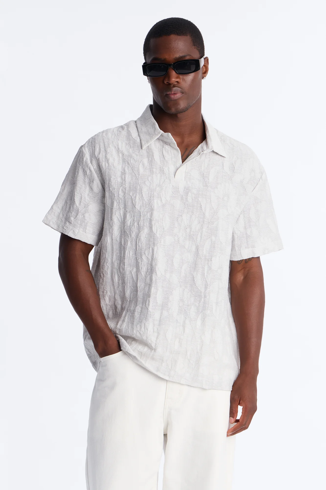 Floral Gallery Johnny Collar Polo - Grey
