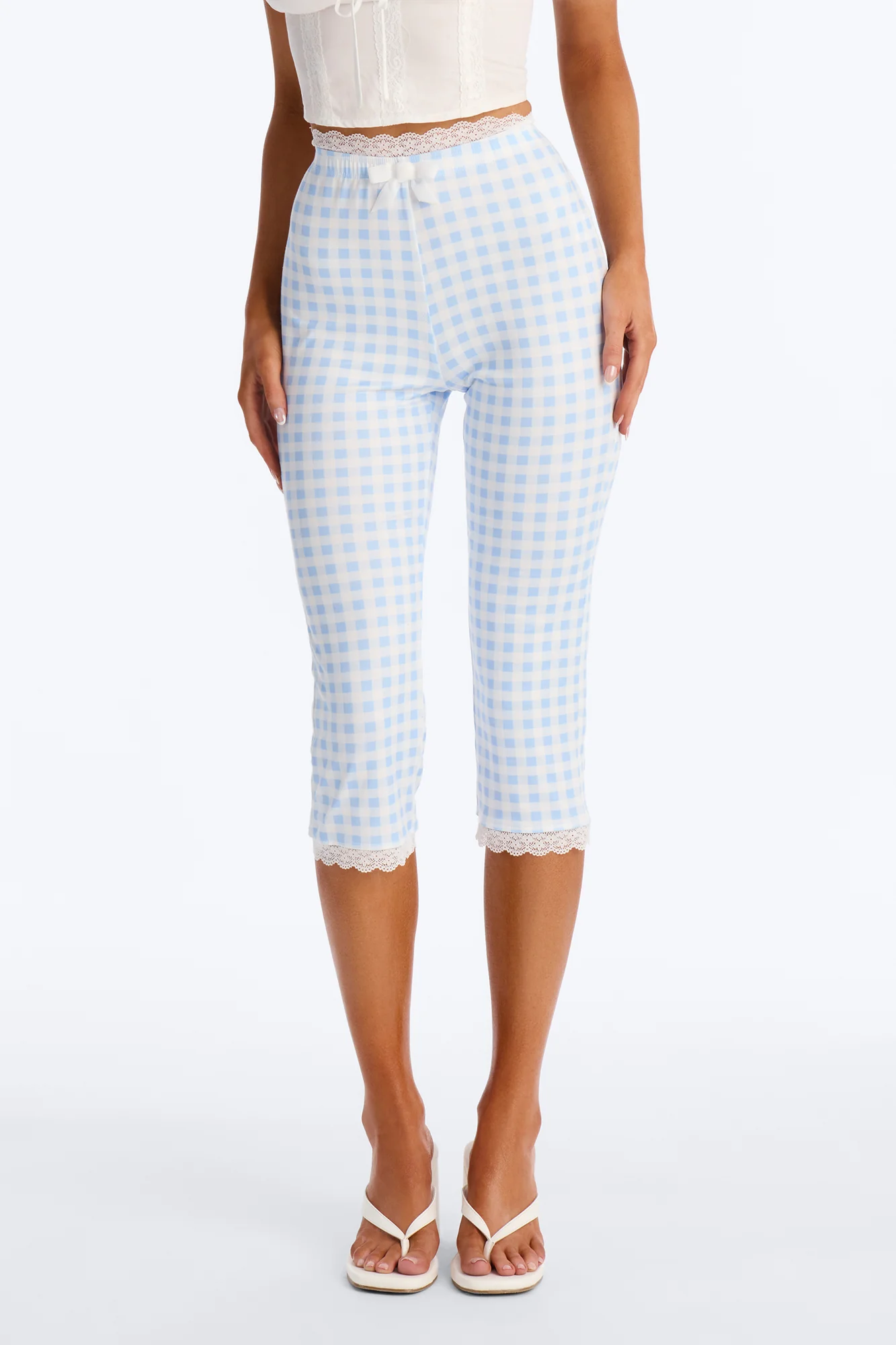 Florentina Lace Trim Capri Legging - Blue/combo - Image 2