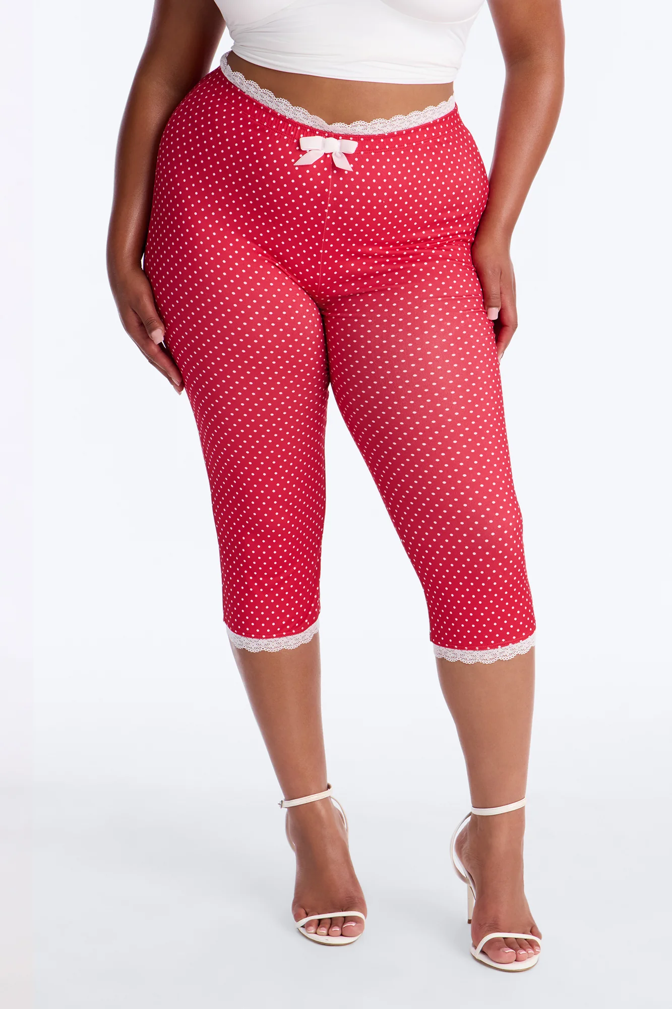 Florentina Lace Trim Capri Legging - Red/combo - Image 6
