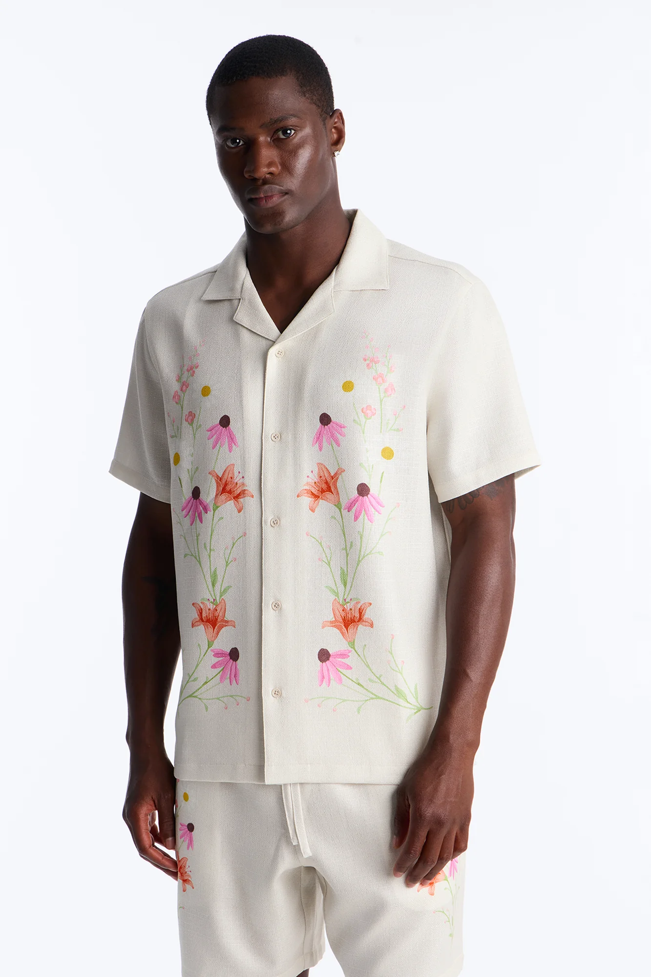 Florus Cuban Collar Button Up Shirt - Cream/combo - Image 5