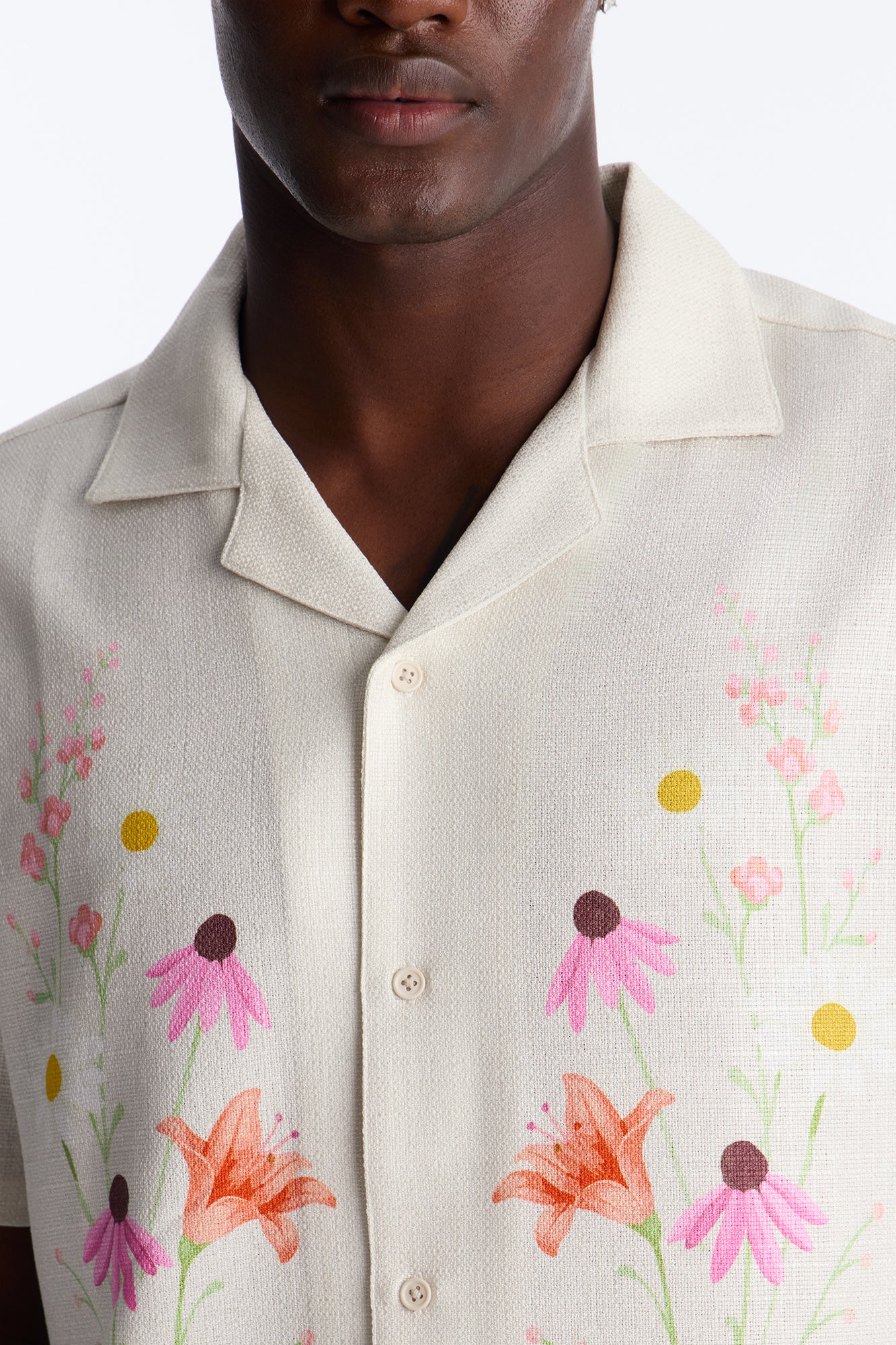 Florus Cuban Collar Button Up Shirt - Cream/combo - Image 7