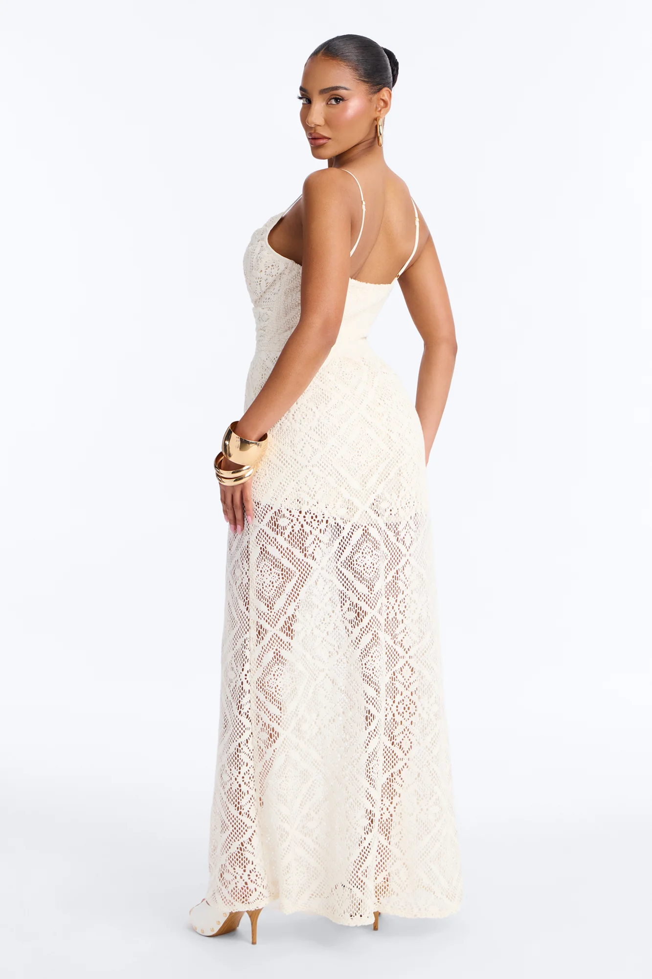 Flower Child Crochet Draped Romper - Cream - Image 4