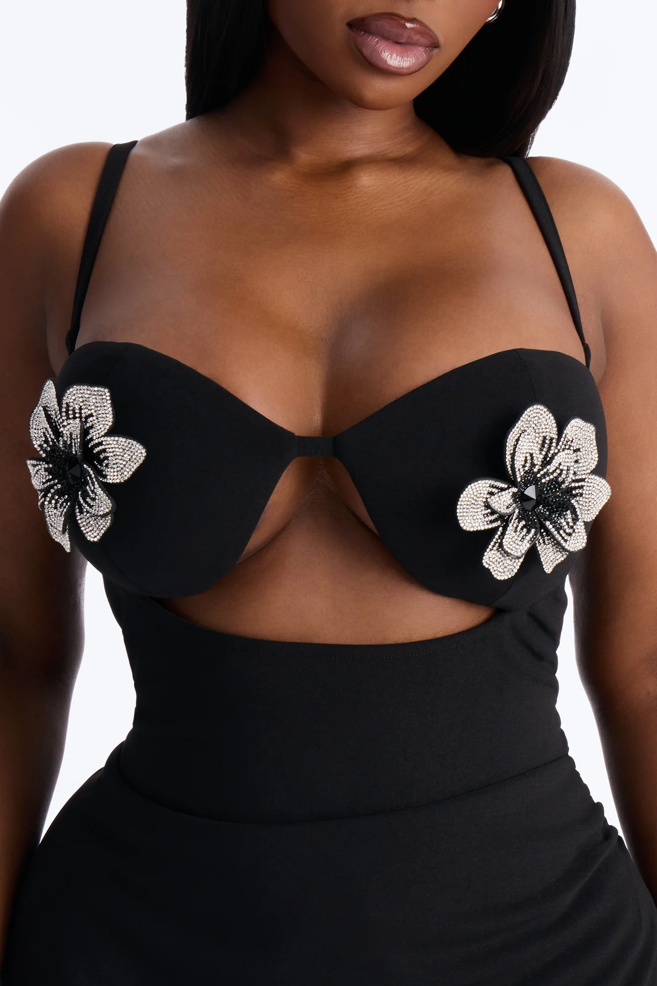 Flower Child Embellished Ruched Mini Dress - Black - Image 7