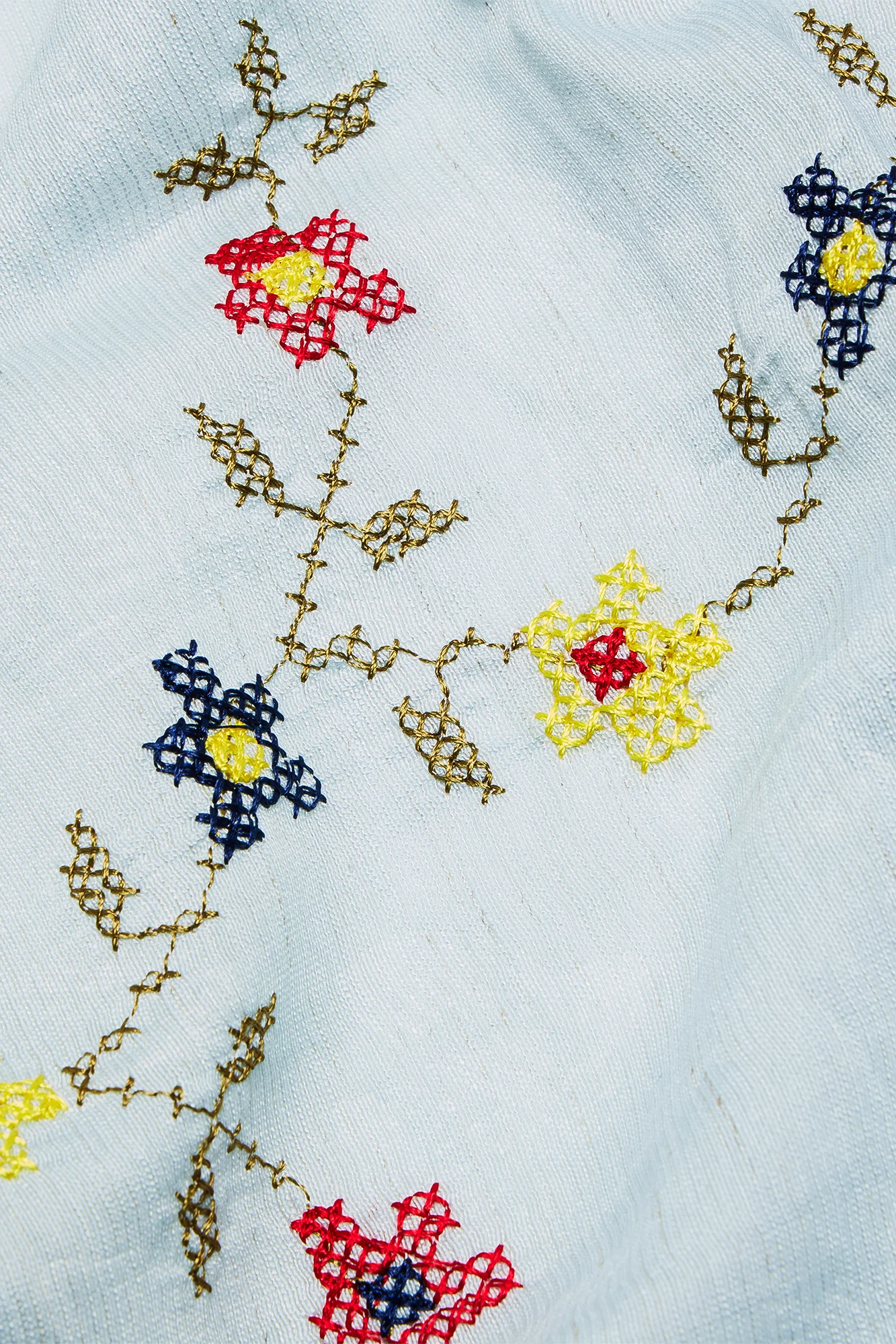 Flower Girl Embroidered Head Scarf - Blue/combo - Image 4