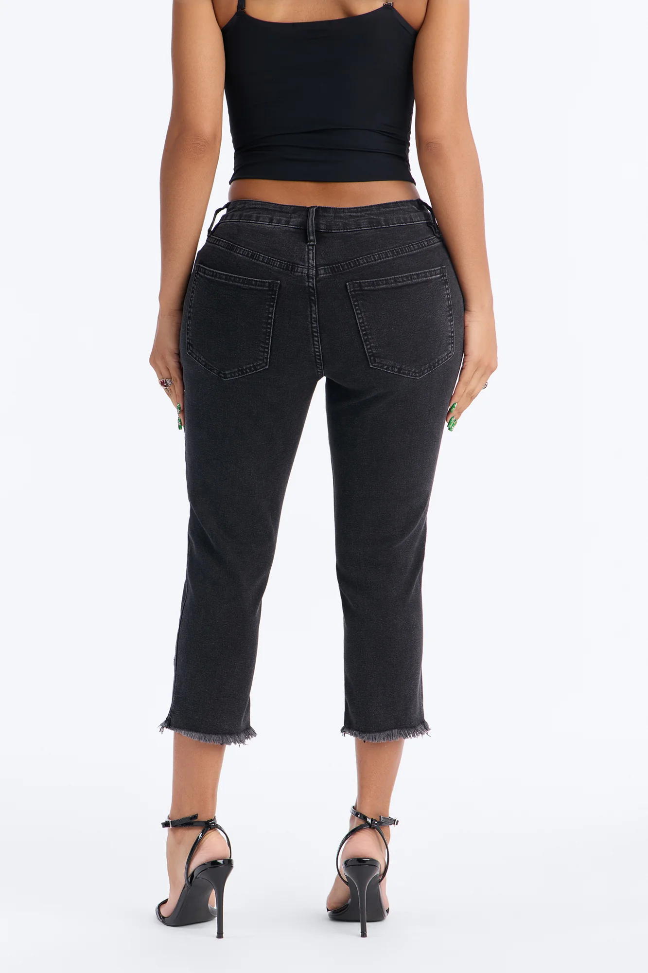 Flower Picker Embroidered Capri Jeans - Black Wash - Image 4