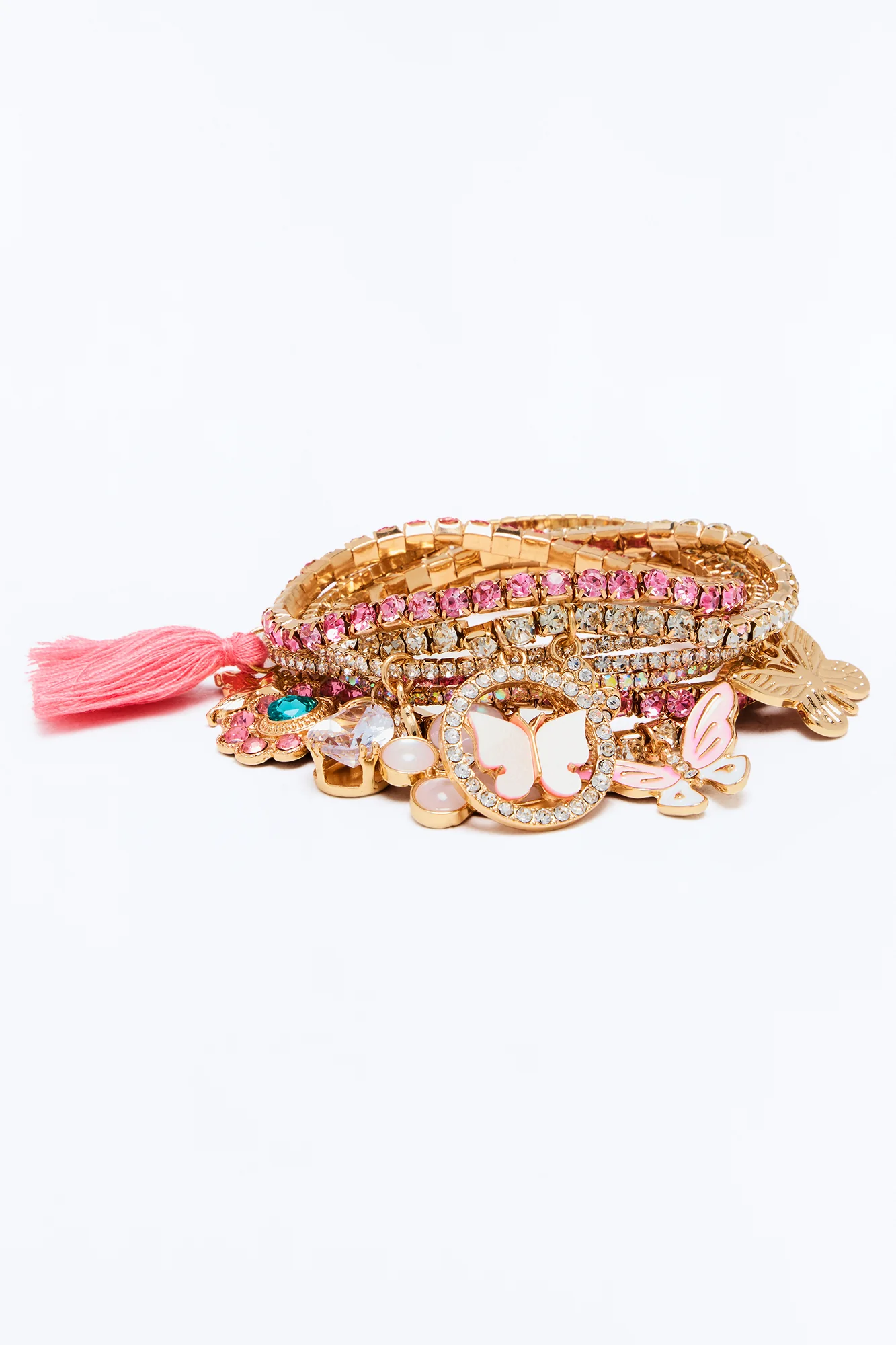 Fly Away Butterfly 7 Piece Bracelet Set - Pink - Image 3
