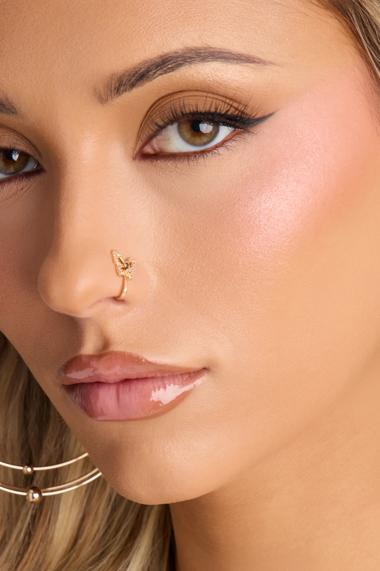 Fly Away Butterfly Faux Nose Ring - Gold