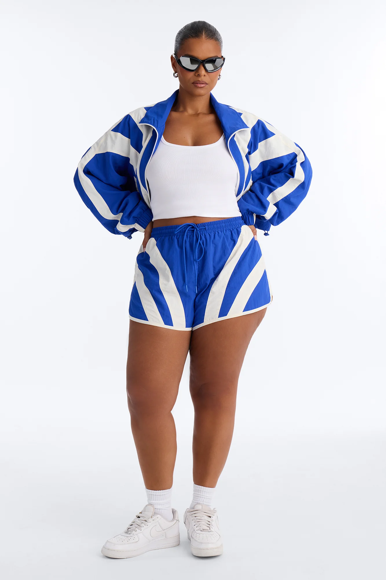Fly Girl Era Color Block Windbreaker Track Short - Blue - Image 4