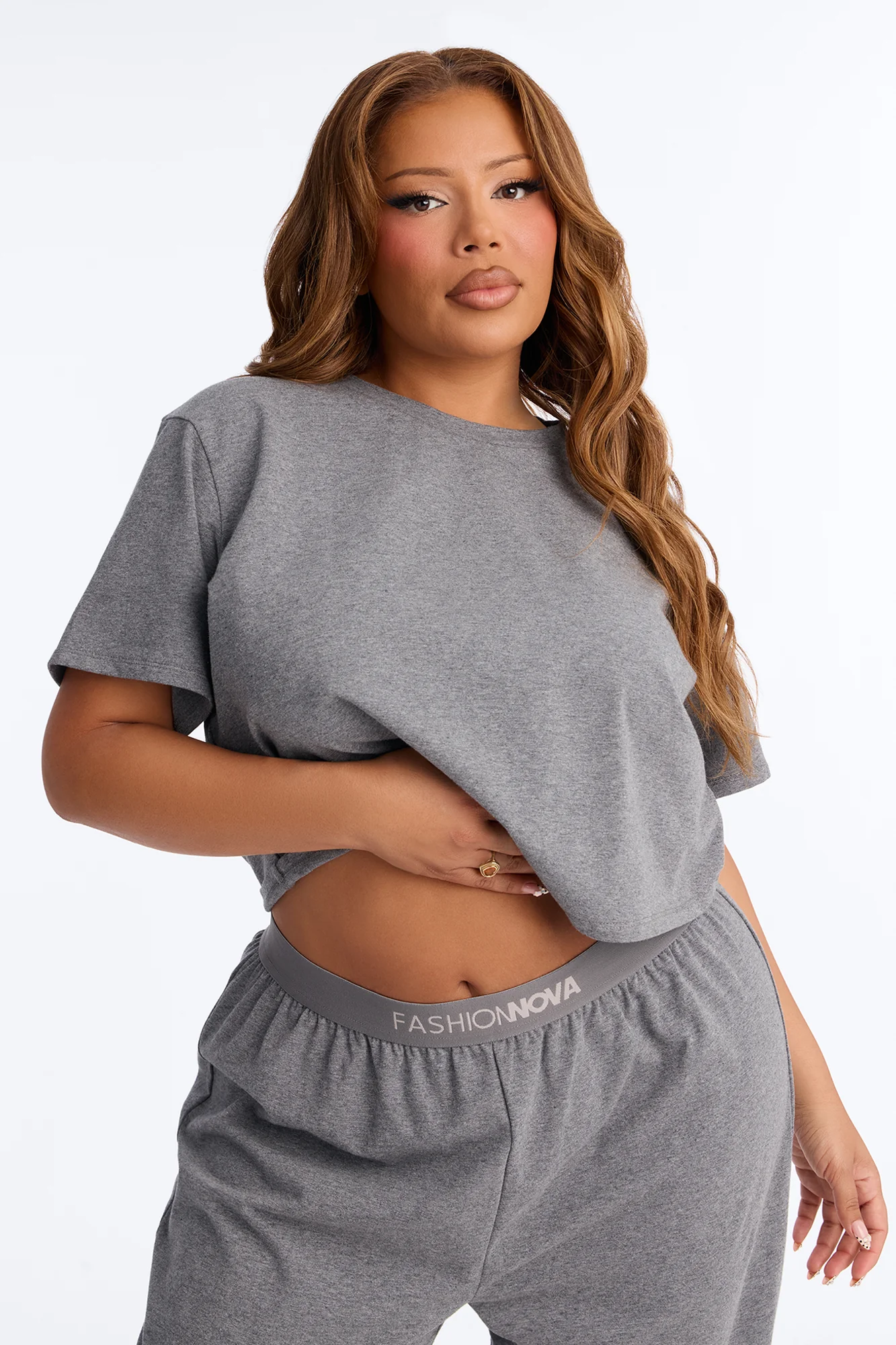FN Mood Cotton PJ Pant Set - Charcoal - Image 6
