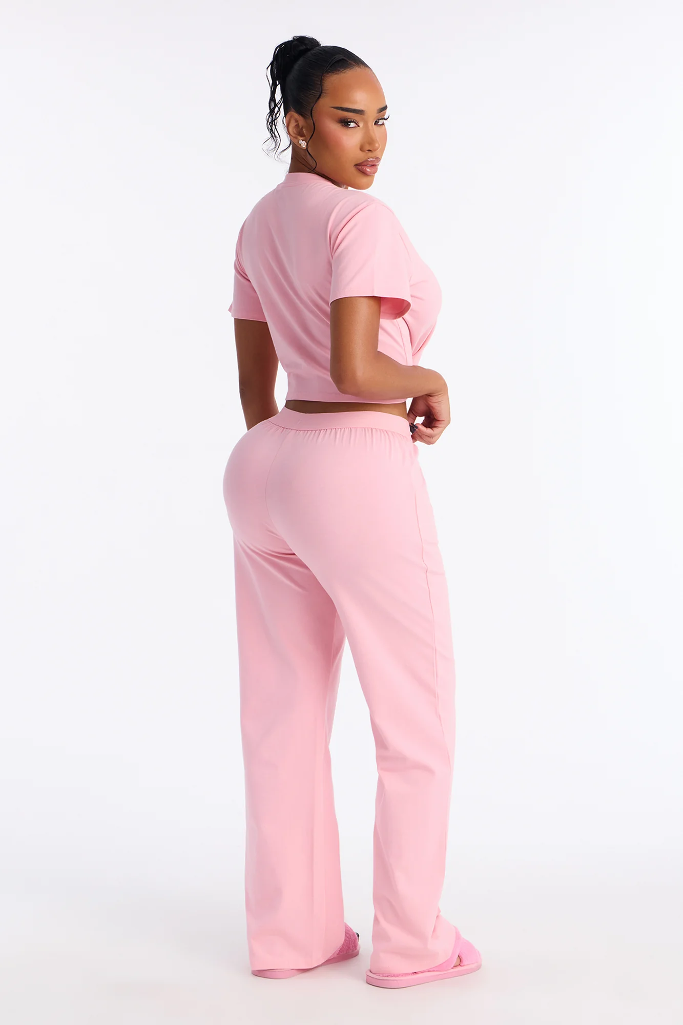 FN Mood Cotton PJ Pant Set - Light Pink - Image 4