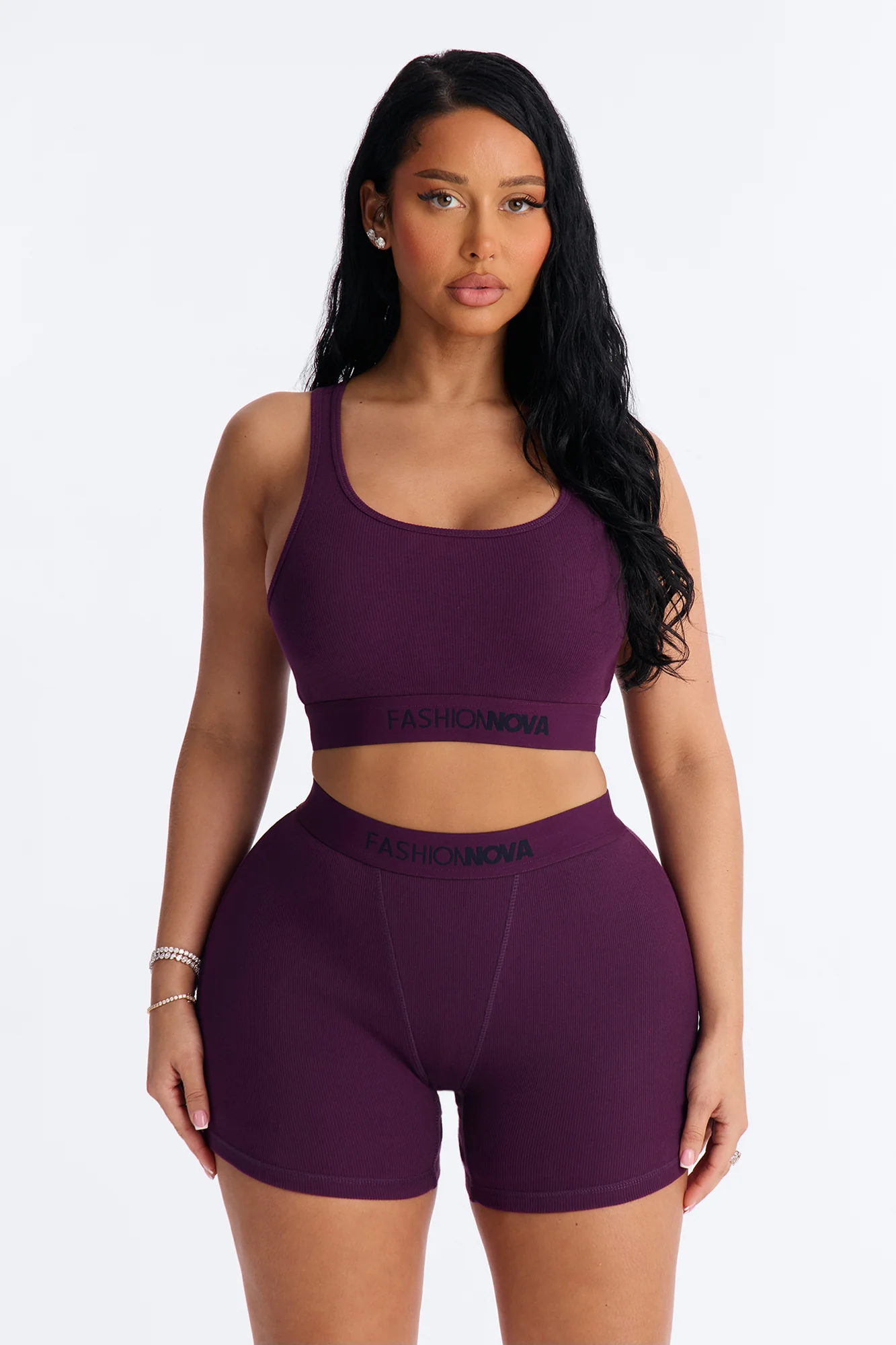 FN Mood Cotton Ribbed Racer Back Bra and Boxer Set - Plum