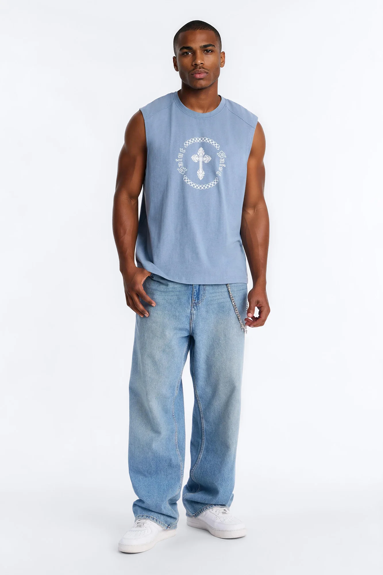 Forsaken Washed Muscle Tee - Blue - Image 2