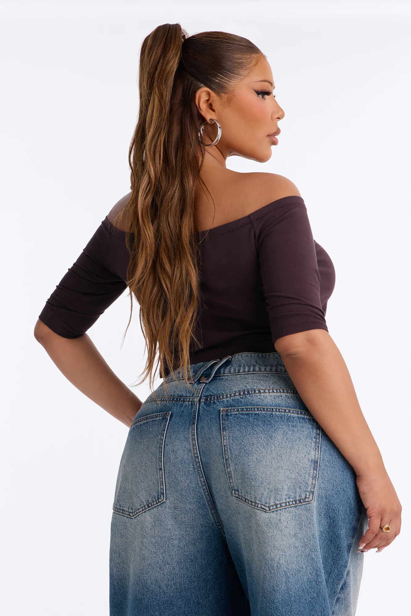 Francesca Off Shoulder Top - Chocolate - Image 6