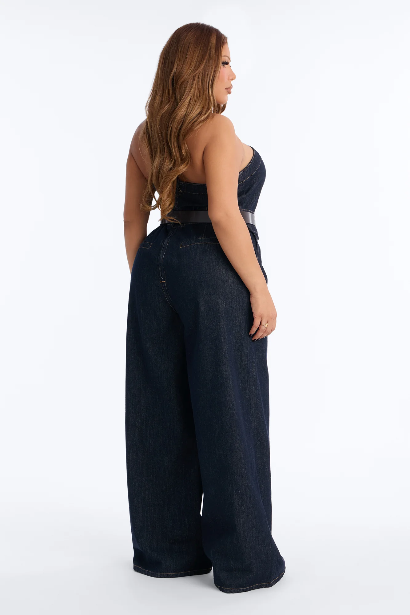Frankie Denim Belted Jumpsuit - Dark Wash - Image 7