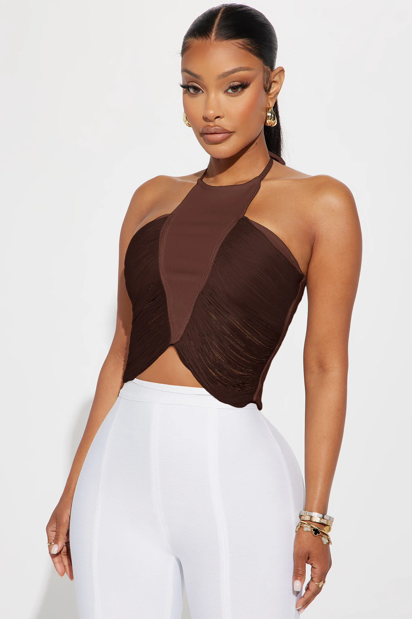 Frazia Fringe Halter Top - Chocolate