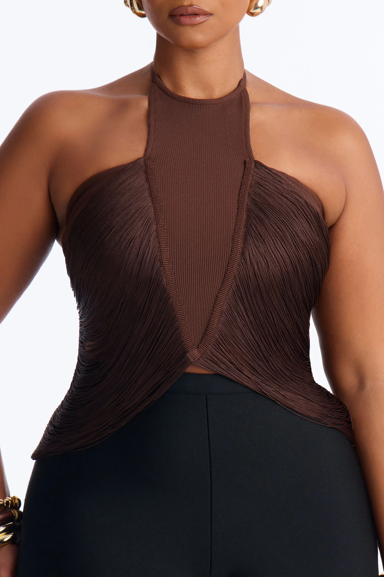 Frazia Fringe Halter Top - Chocolate - Image 6
