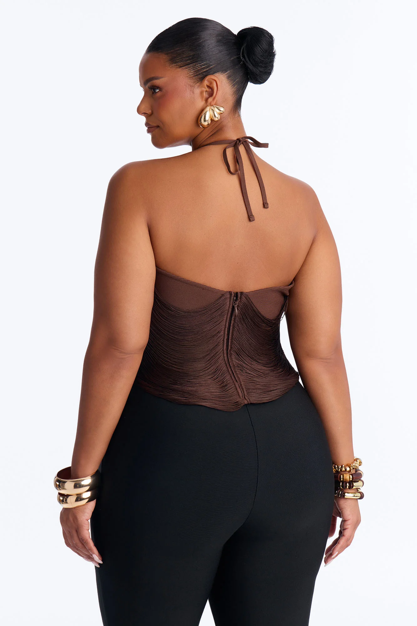 Frazia Fringe Halter Top - Chocolate - Image 7