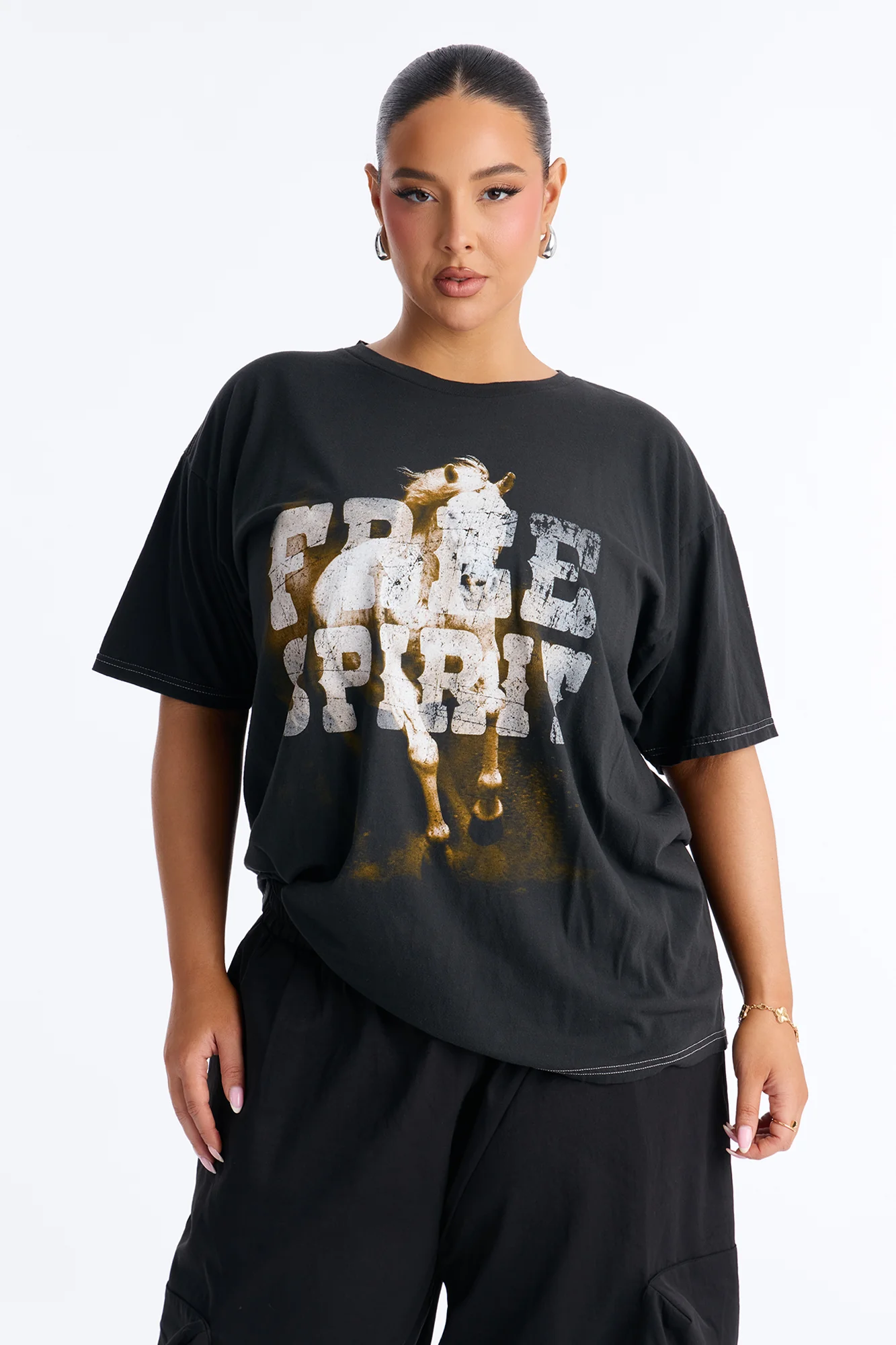 Free Spirit Horses Washed Tee - Black Wash - Image 5