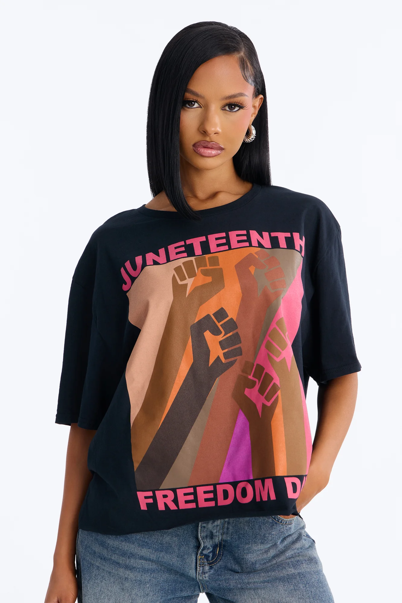 Freedom Day Hands Oversized Tee - Black