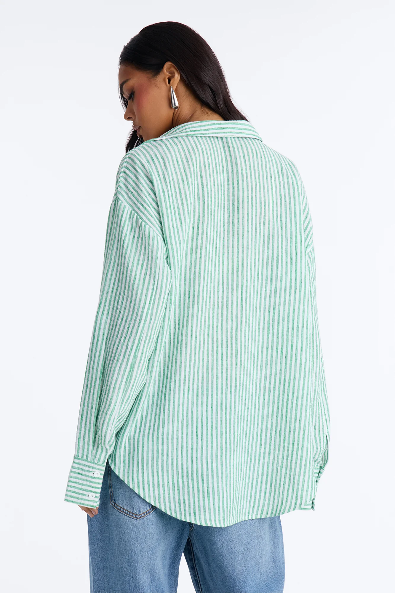 Fresh Cuteness Striped Linen Shirt - Green/combo - Image 4