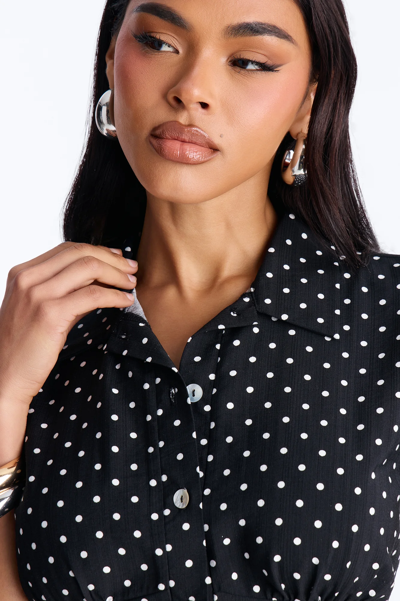 Fresh Season Polka Dot Linen Shirt - Black/White - Image 3