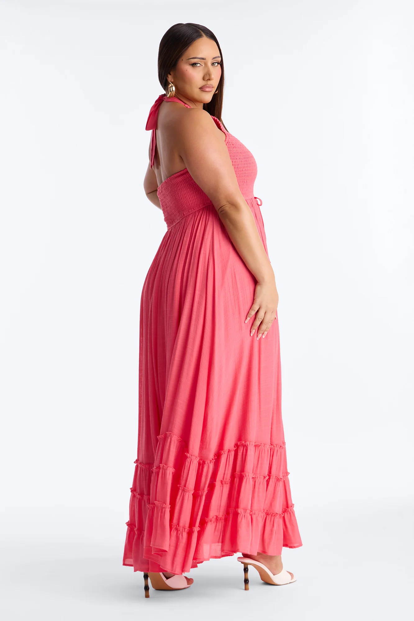 Freya Smocked Linen Maxi Dress - Coral - Image 8