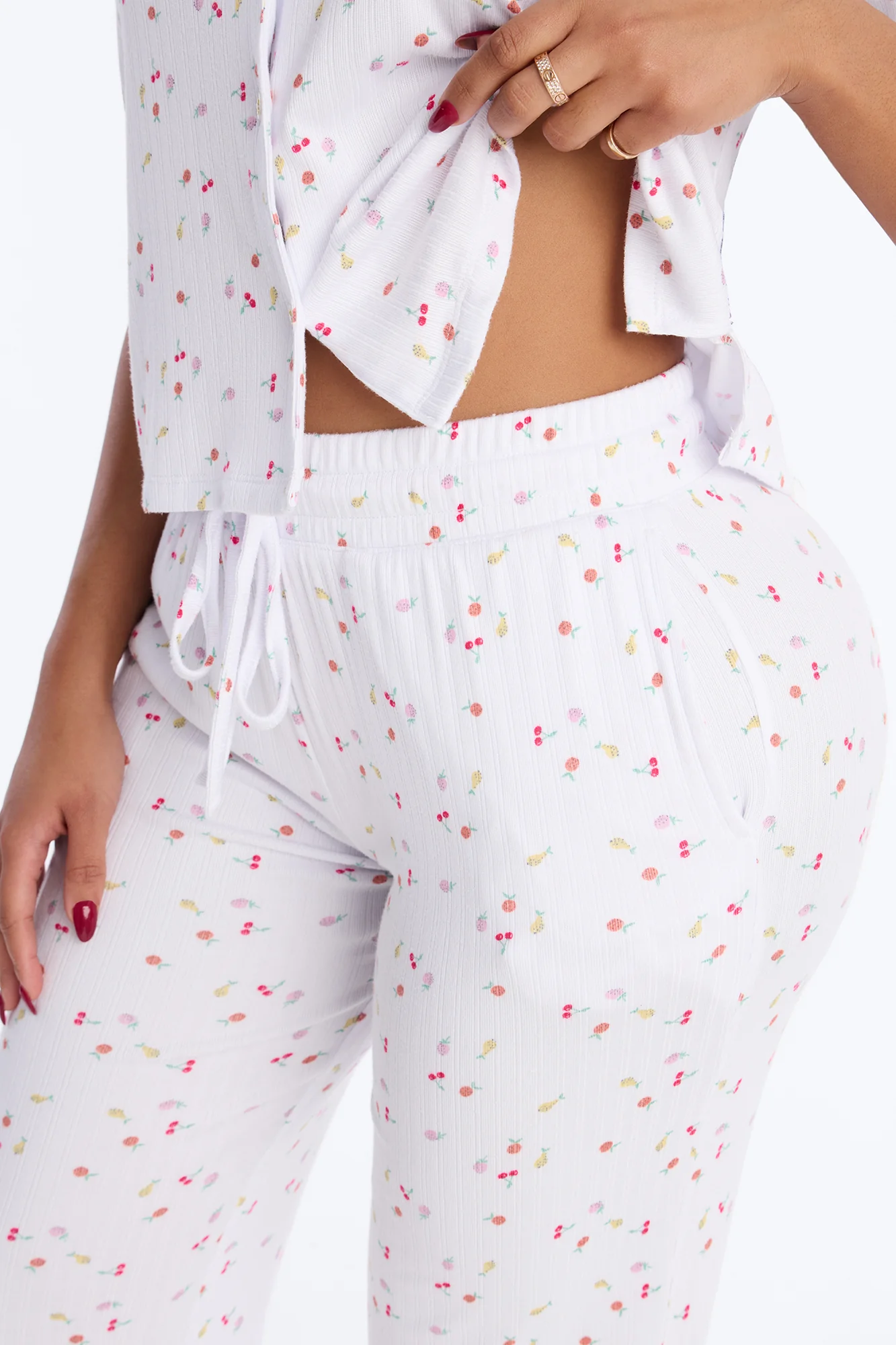 Fruit Toss Notch Collar PJ Pant Set - White - Image 3