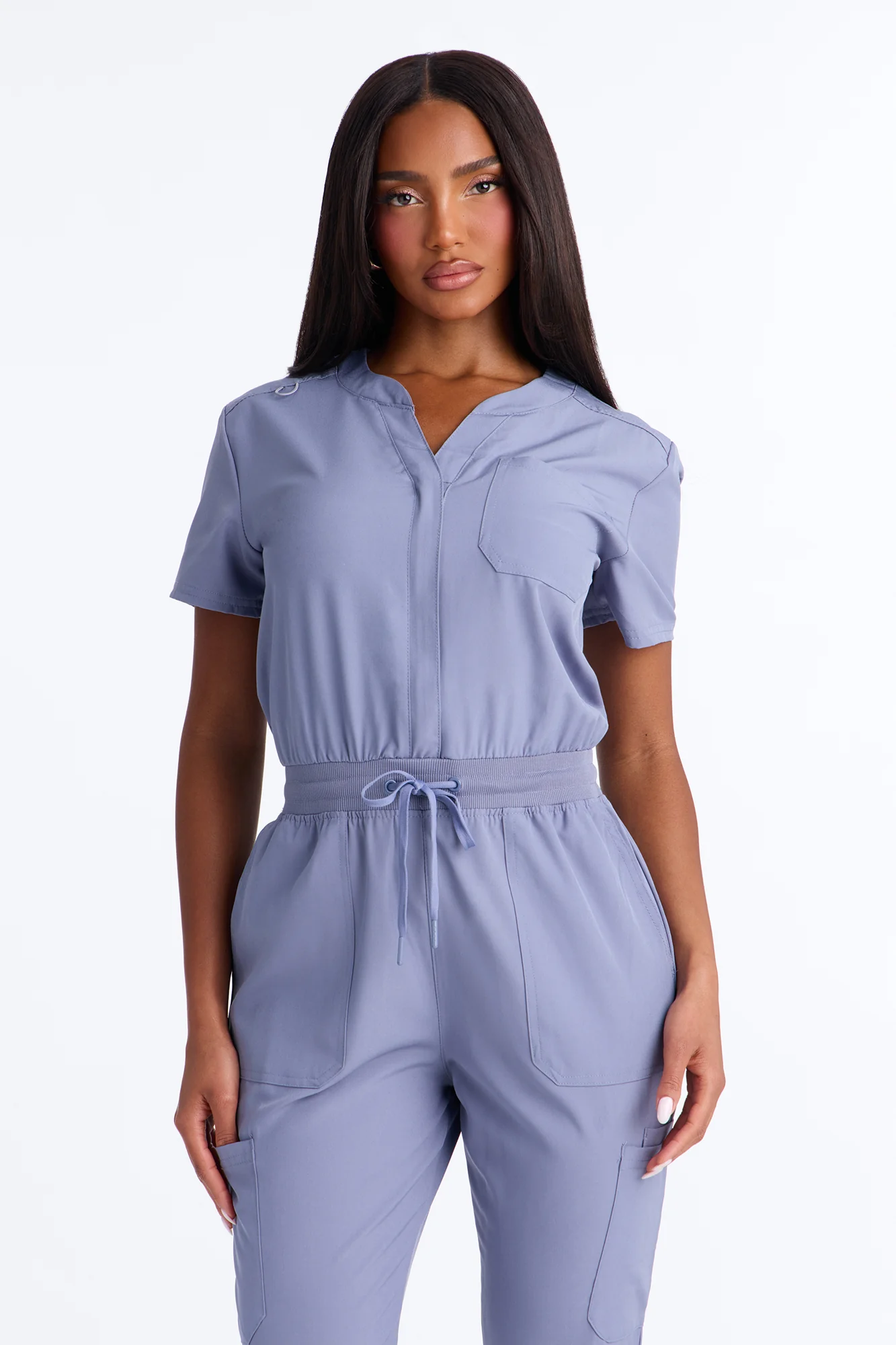 Full Shift Stretch Jogger Scrub Uniform Jumpsuit - Blue - Image 2