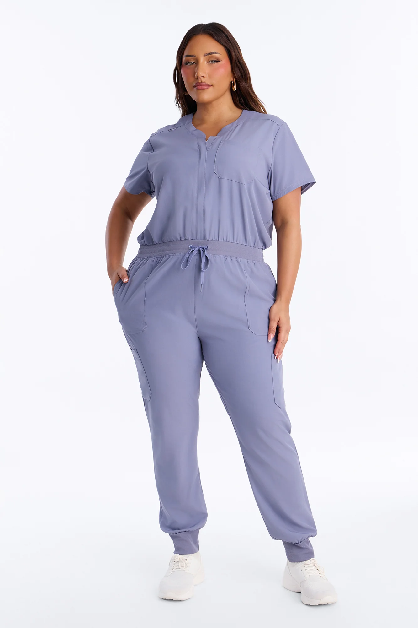 Full Shift Stretch Jogger Scrub Uniform Jumpsuit - Blue - Image 4