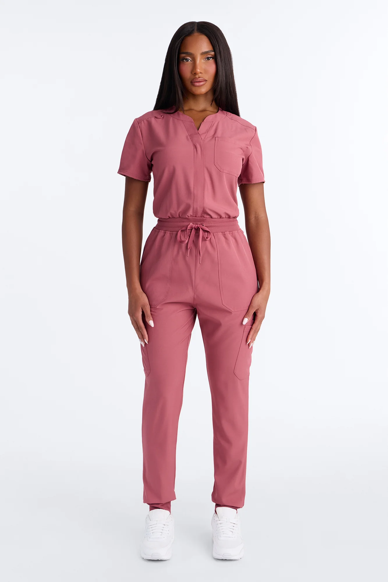 Full Shift Stretch Jogger Scrub Uniform Jumpsuit - Rose
