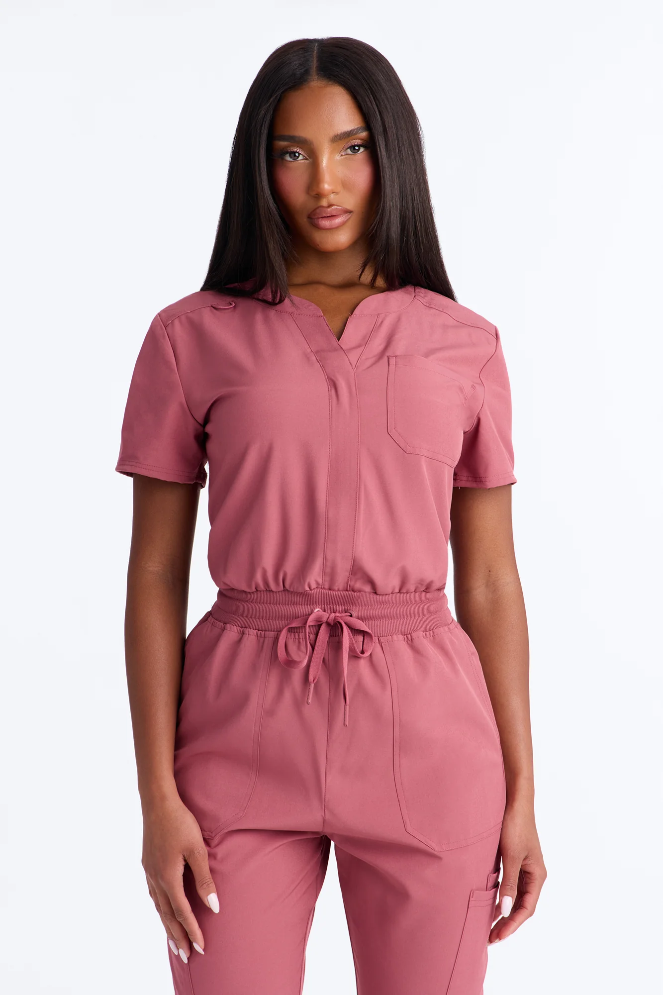 Full Shift Stretch Jogger Scrub Uniform Jumpsuit - Rose - Image 2