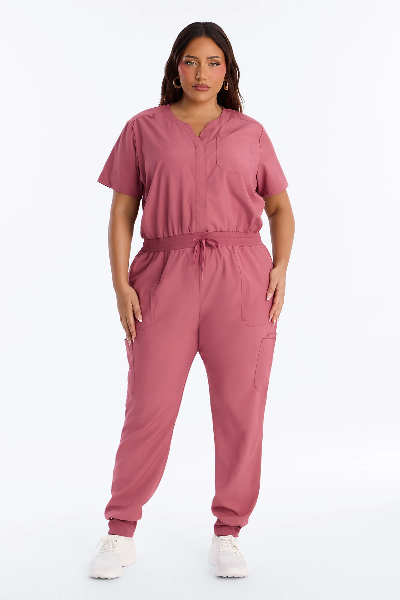 Full Shift Stretch Jogger Scrub Uniform Jumpsuit - Rose - Image 4