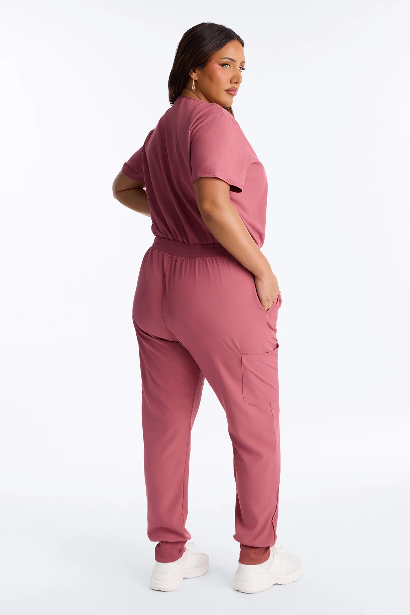Full Shift Stretch Jogger Scrub Uniform Jumpsuit - Rose - Image 7