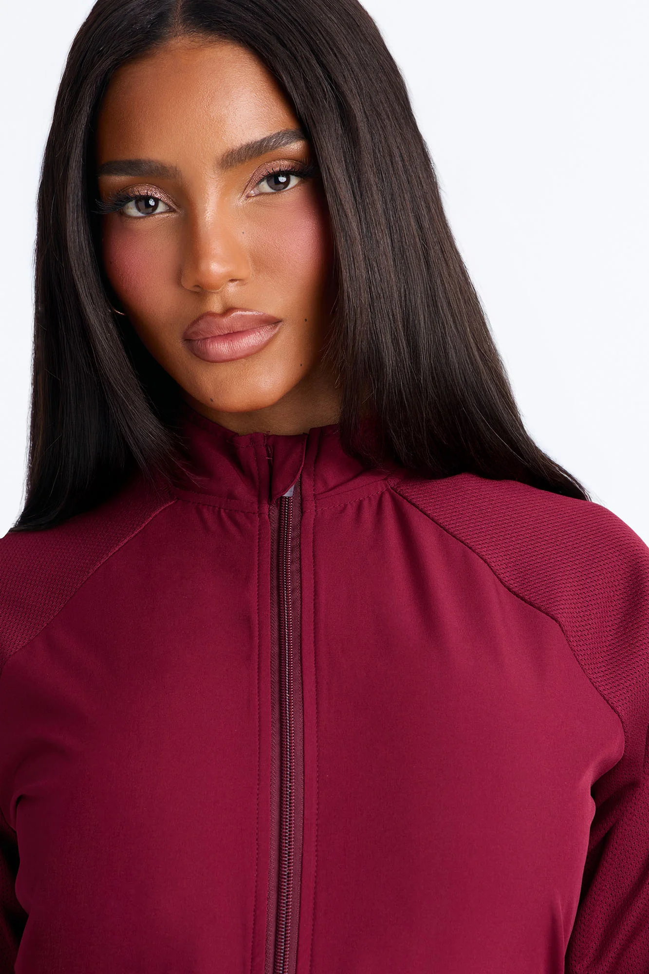 Full Shift Stretch Scrub Uniform Zip Up Jacket - Wine - Image 4