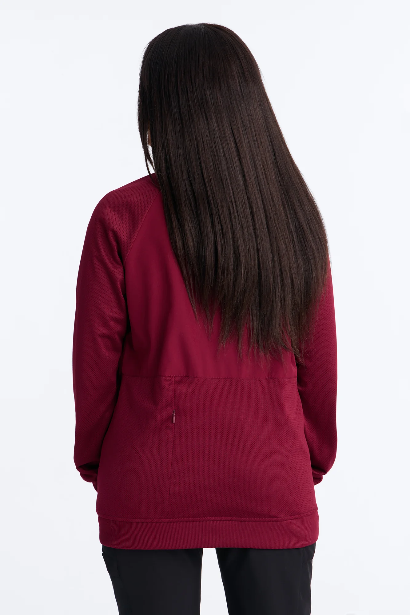 Full Shift Stretch Scrub Uniform Zip Up Jacket - Wine - Image 5