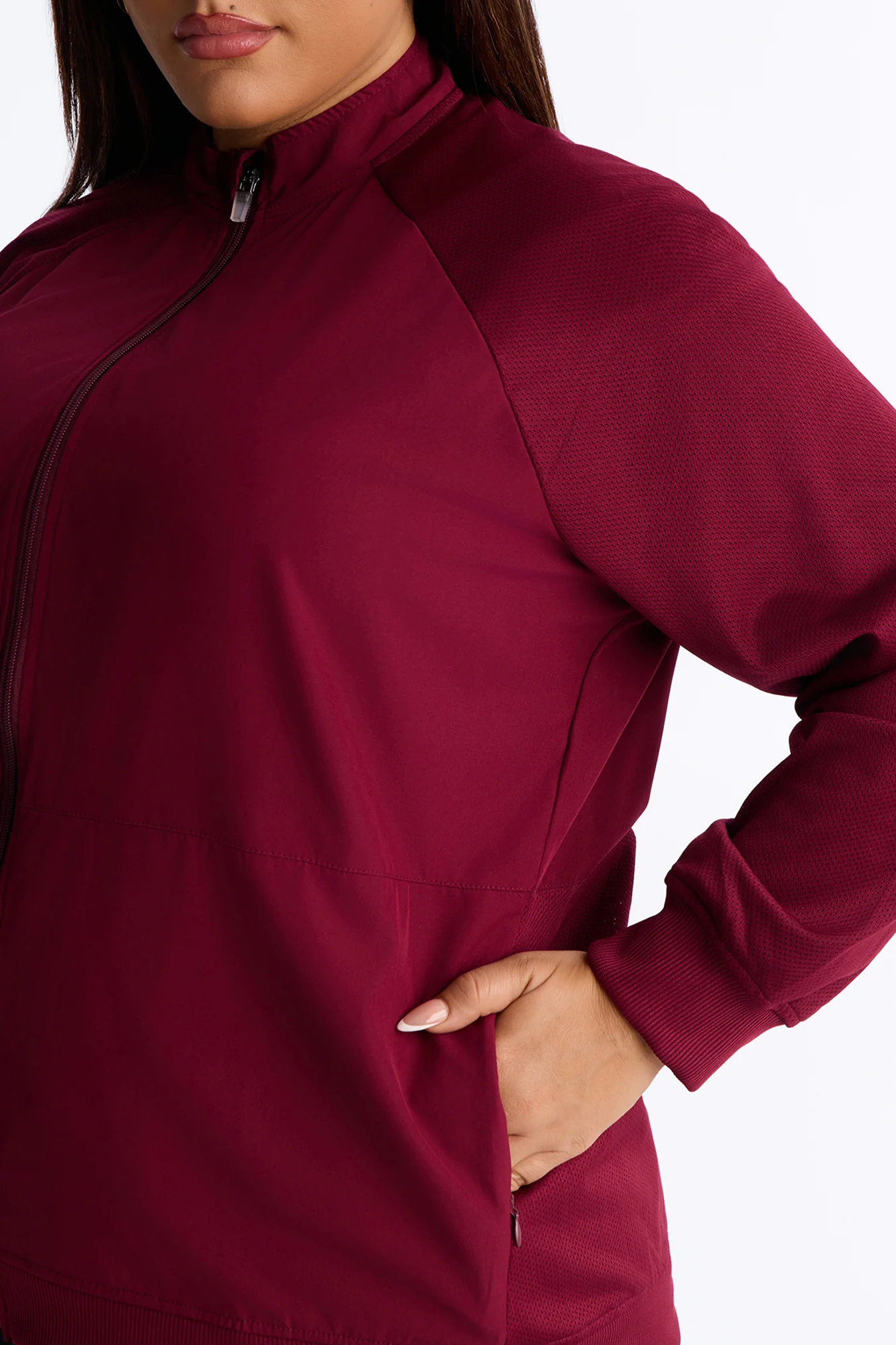 Full Shift Stretch Scrub Uniform Zip Up Jacket - Wine - Image 8