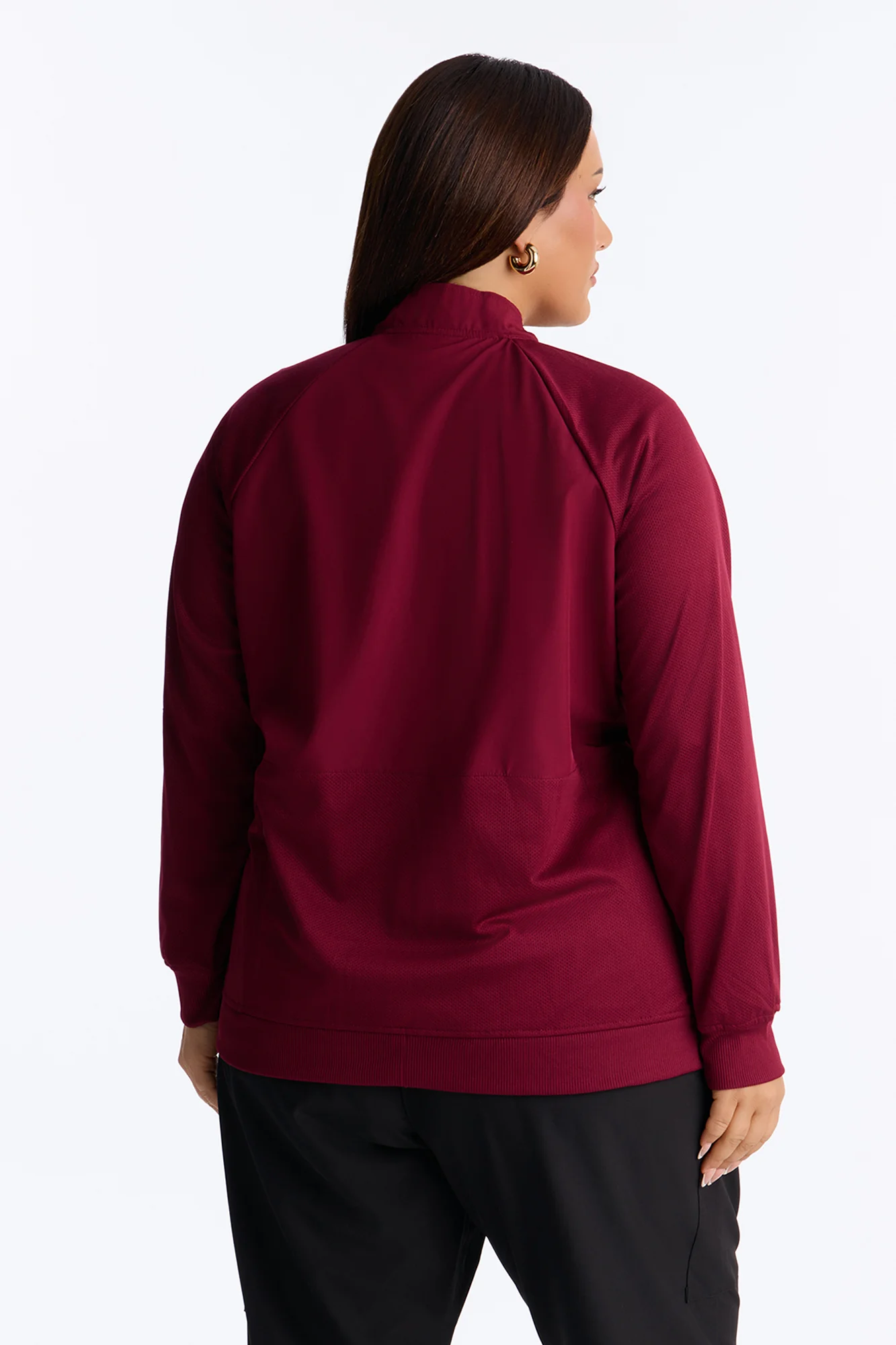 Full Shift Stretch Scrub Uniform Zip Up Jacket - Wine - Image 9