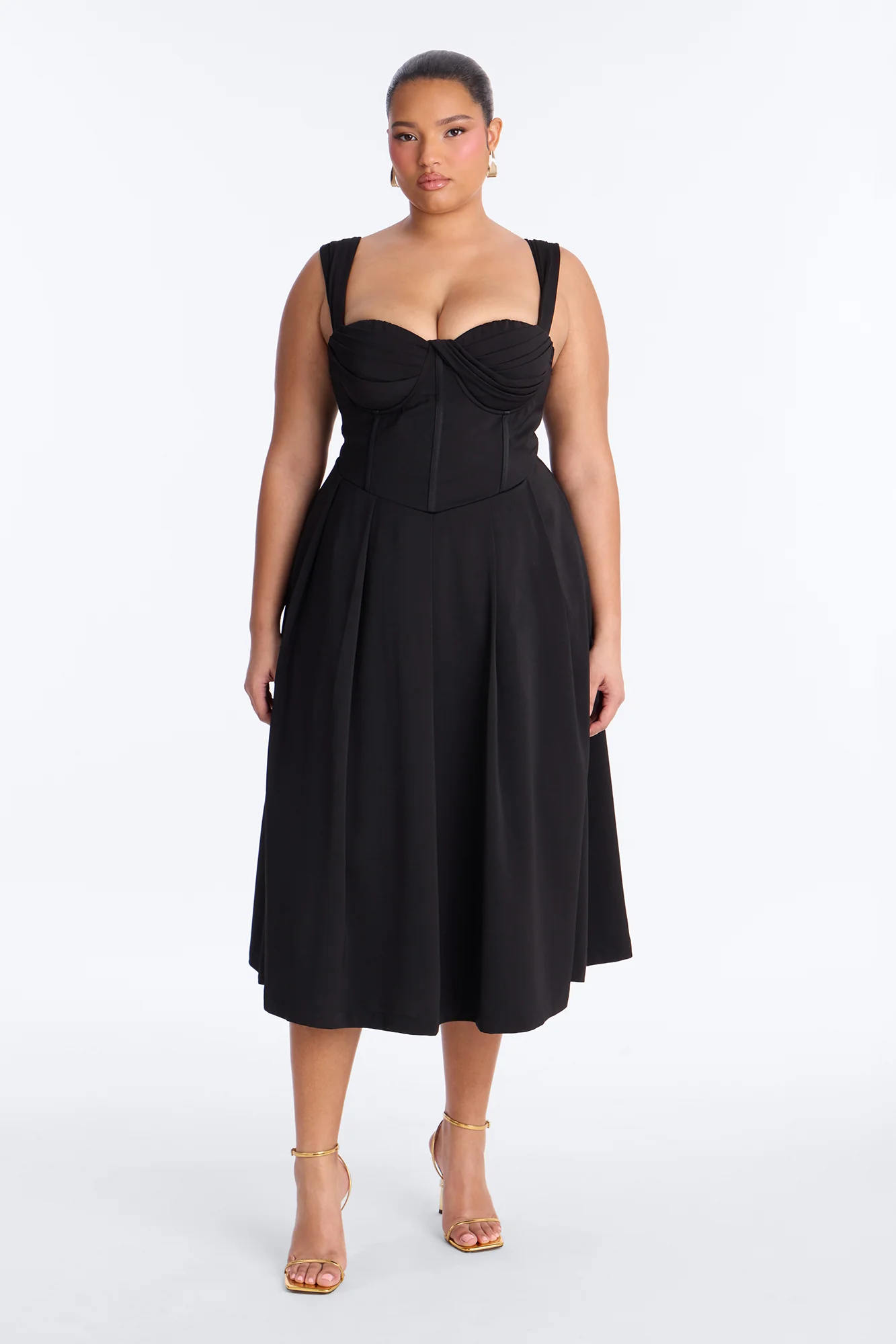 Gabriela Pleated Corset Midi Dress - Black - Image 5