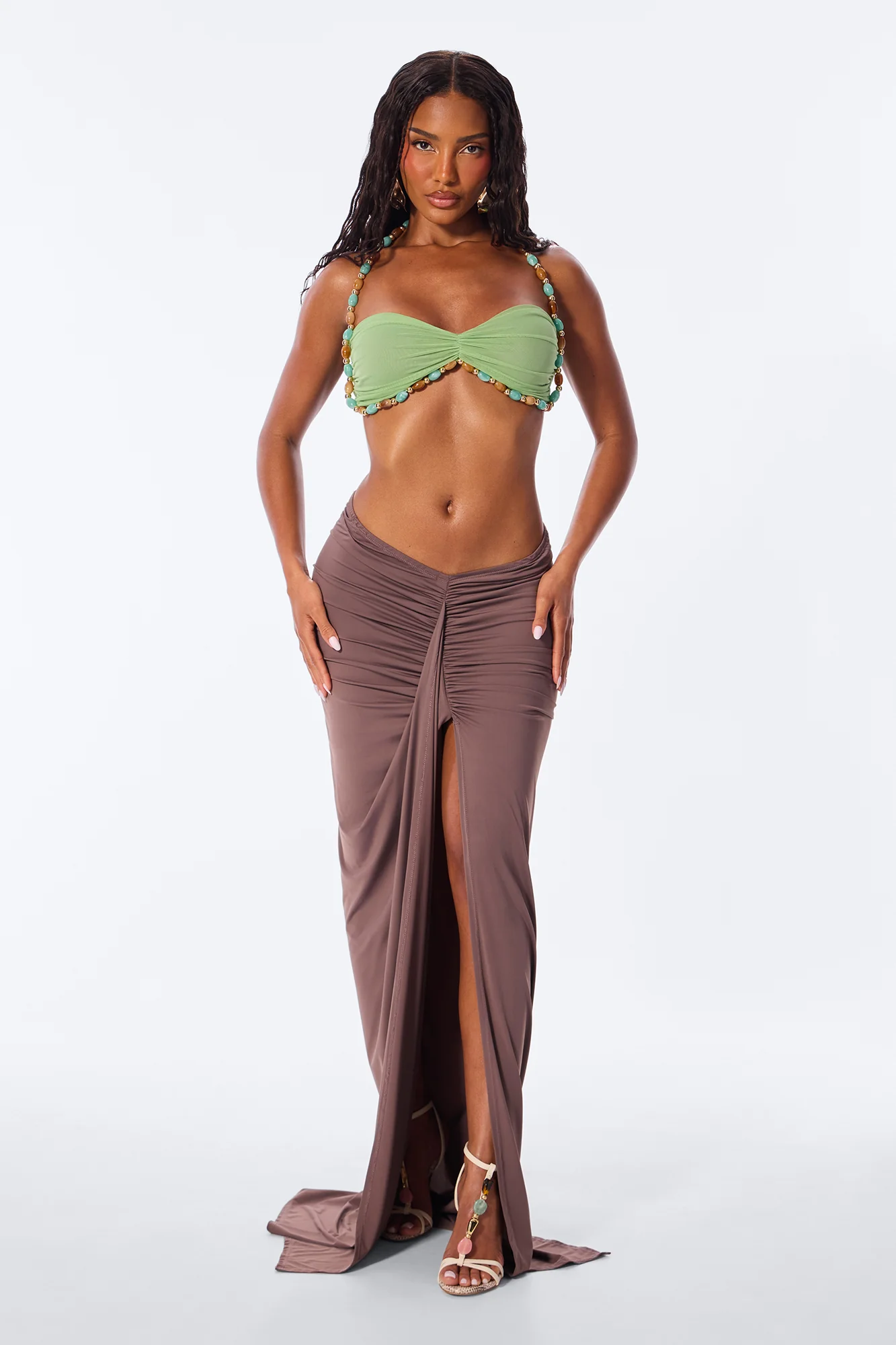 Gabriella Beaded Mesh Bra Top - Green - Image 2