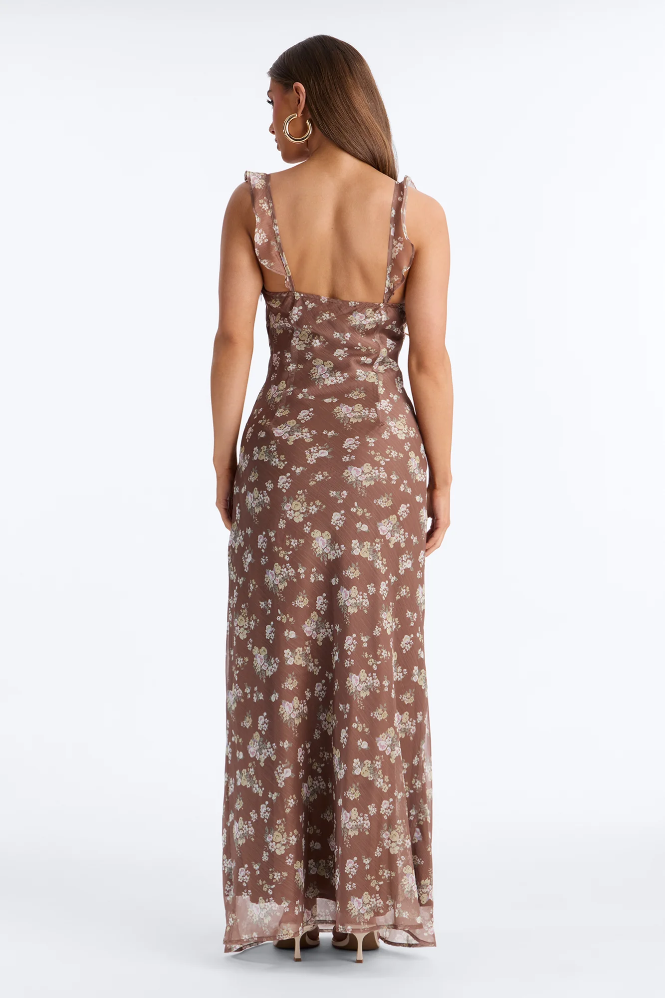 Gabriella Ruffle Chiffon Maxi Dress - Brown/combo - Image 4