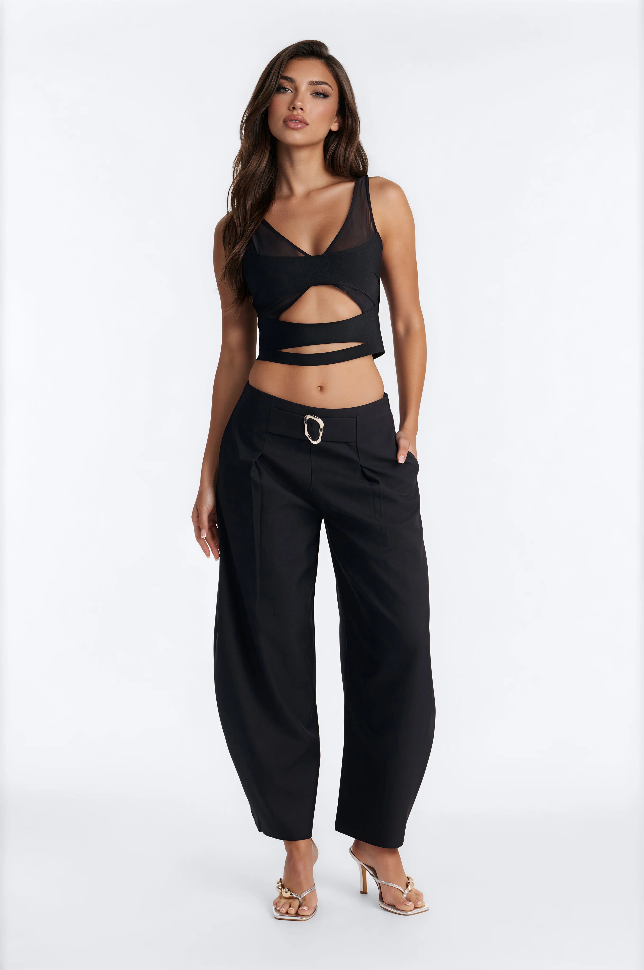 Galley Barrel Leg Buckle Embellished Trouser - Black