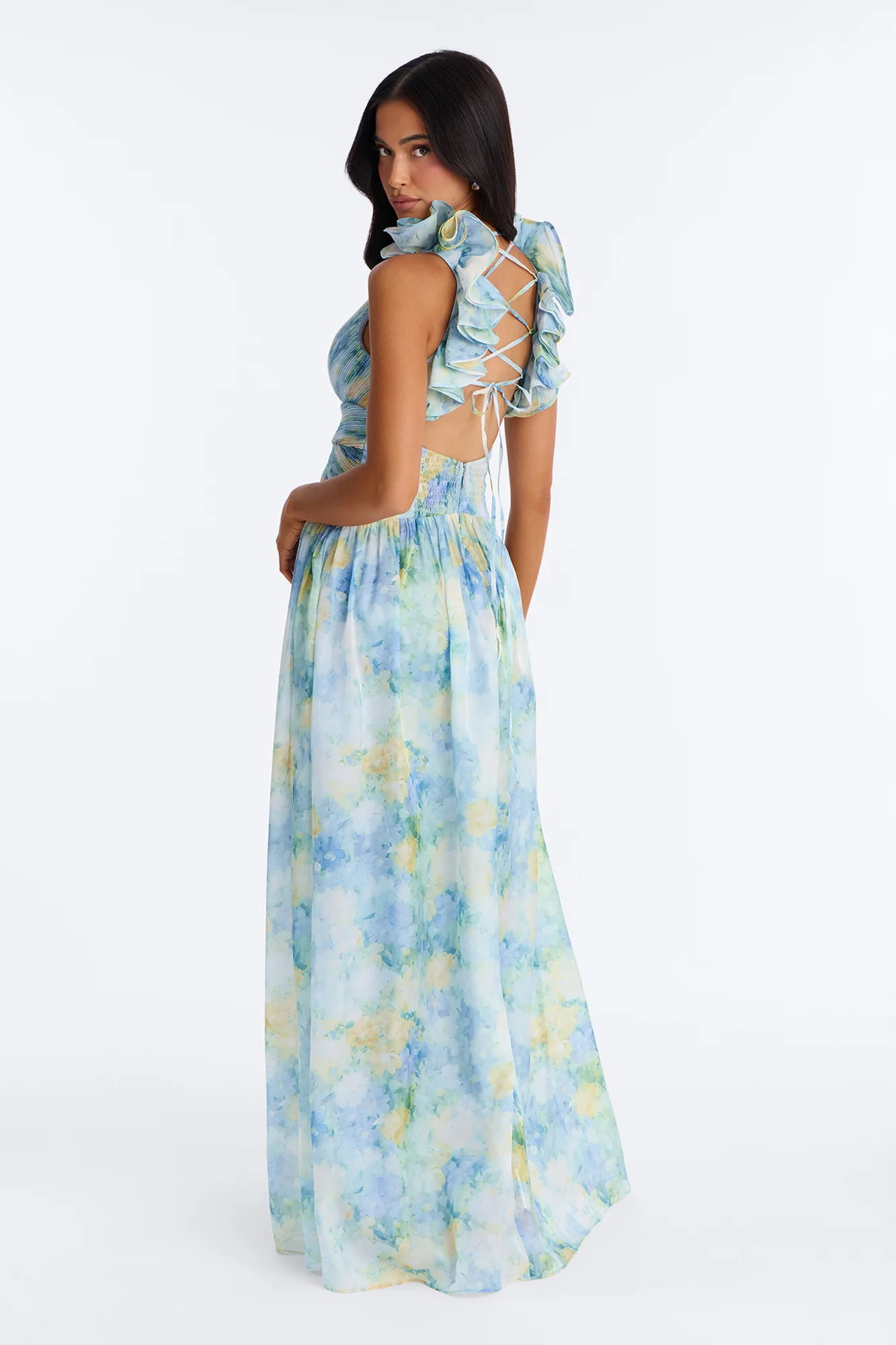 Garden Hour Ruffle Pleated Gown - Blue/combo - Image 3