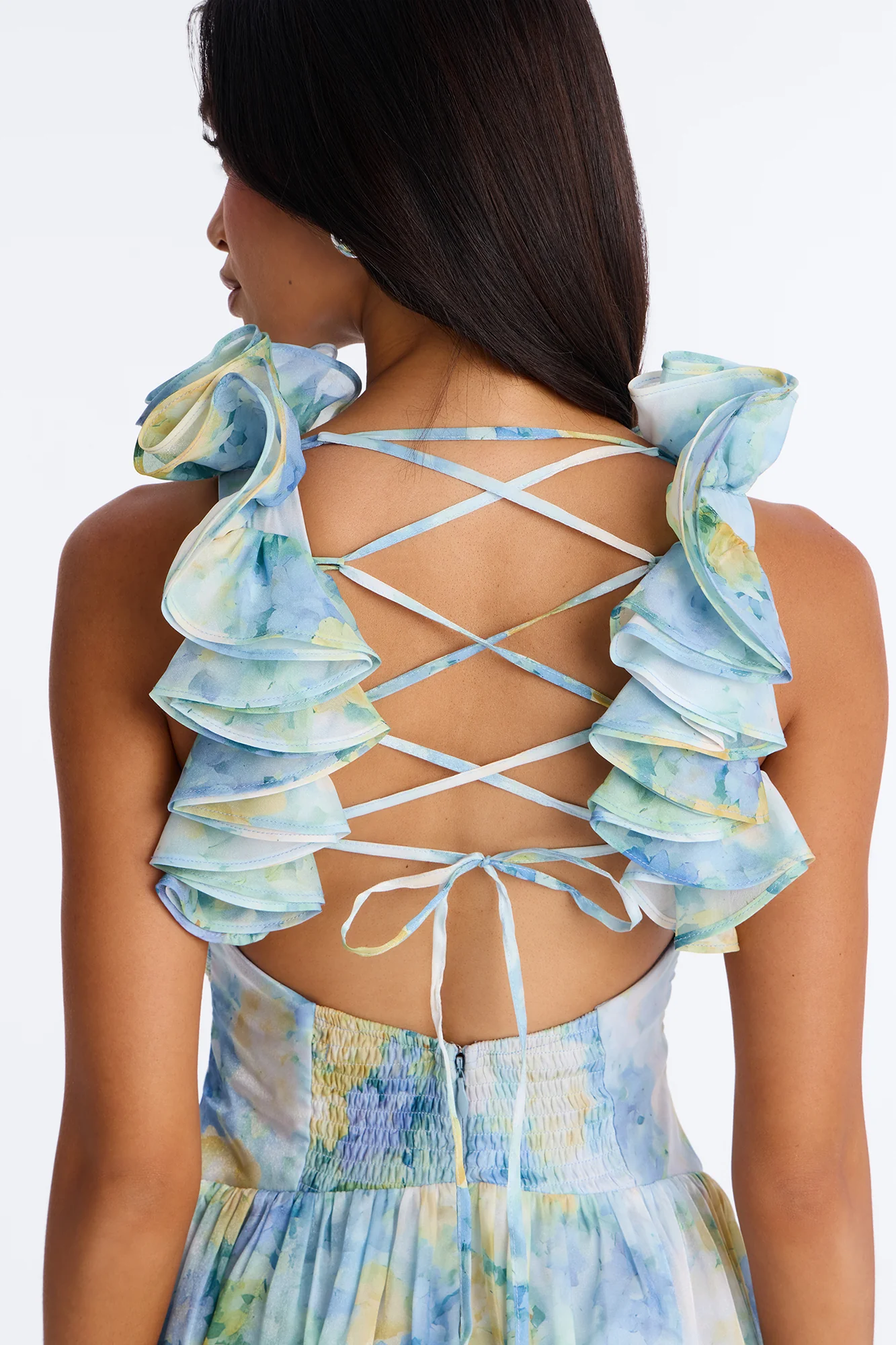 Garden Hour Ruffle Pleated Gown - Blue/combo - Image 4